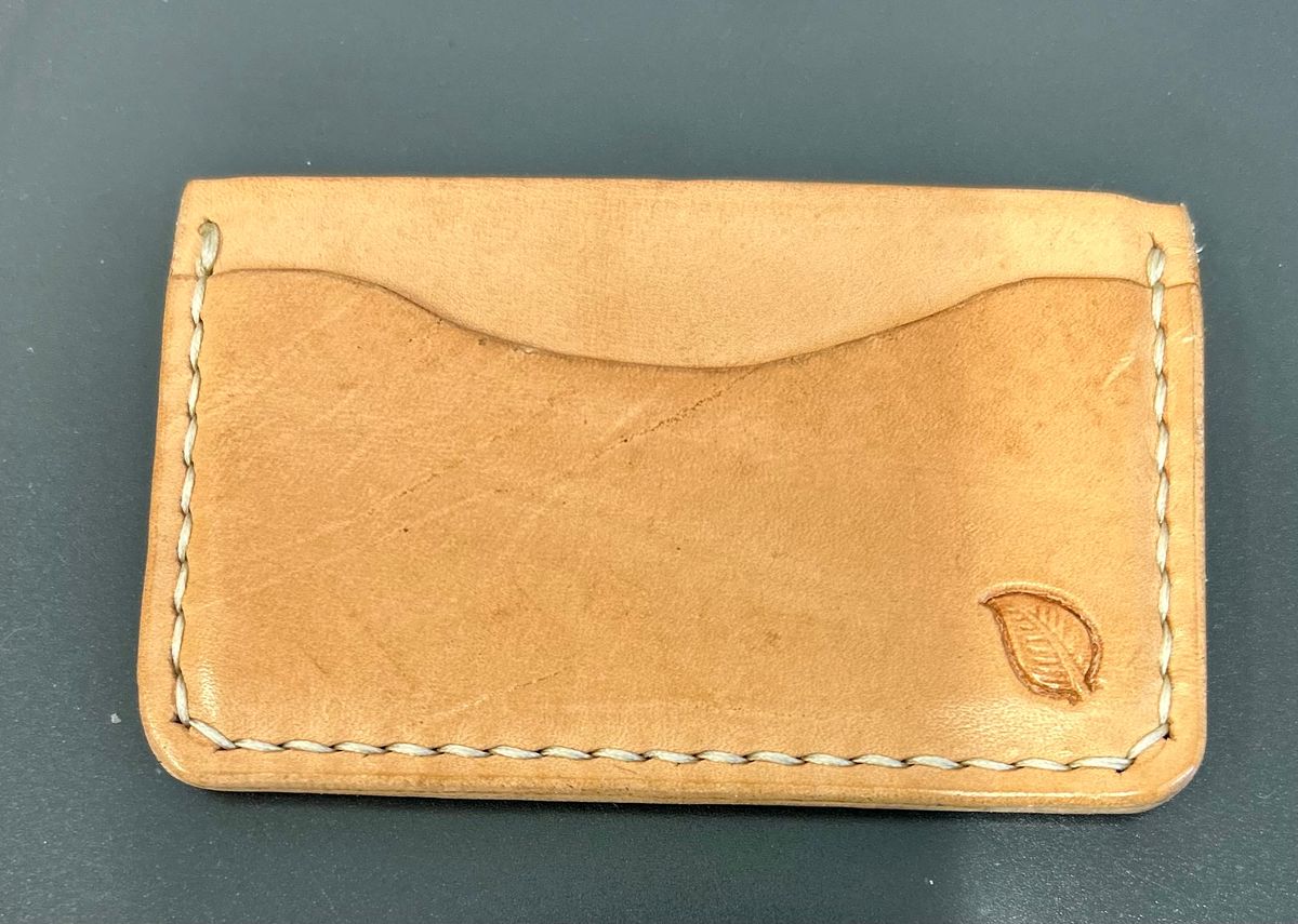 Photo by BigandTall_Times on December 5, 2025 of the Greenleaf Leather Project 7 Card Holder in Herman and Oak Natural Veg Tanned.
