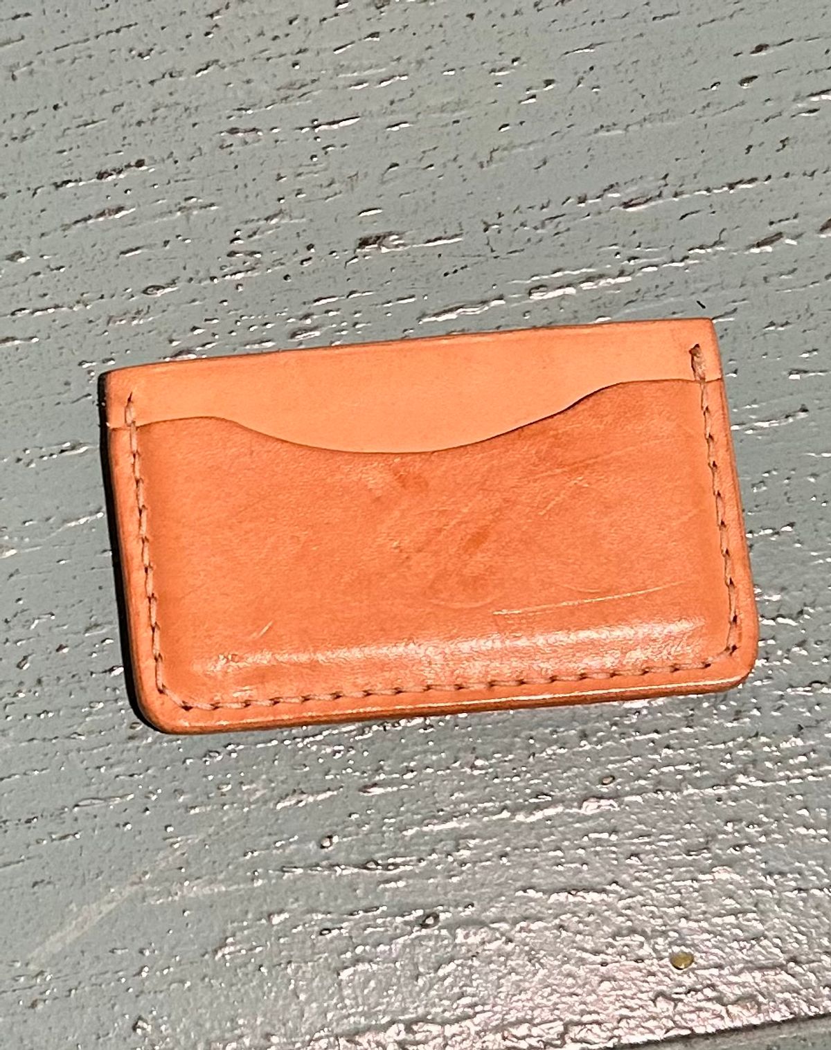 Photo by BigandTall_Times on January 5, 2026 of the Greenleaf Leather Project 7 Card Holder in Herman and Oak Natural Veg Tanned.
