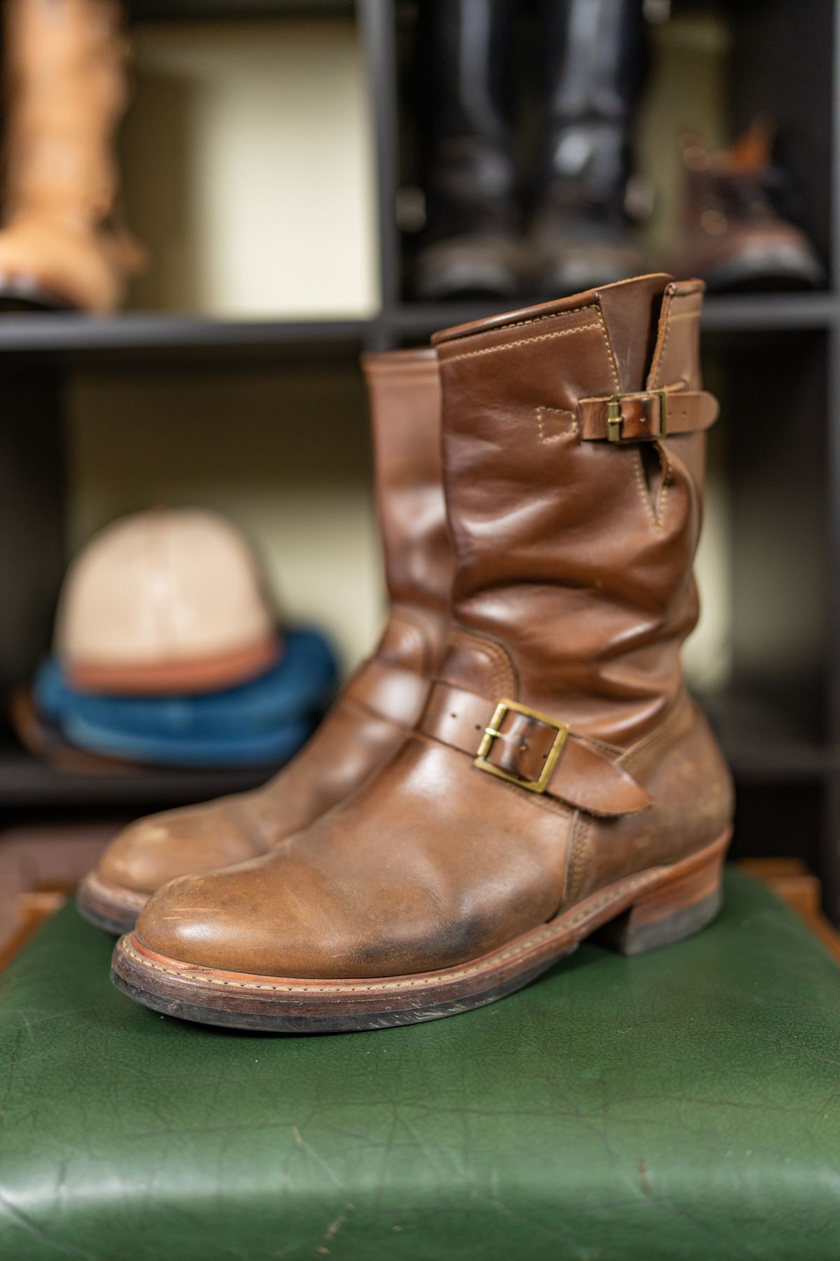 Photo by almostvintagestyle on January 19, 2025 of the John Lofgren Wabash Engineer Boots in Horween Natural Chromexcel.