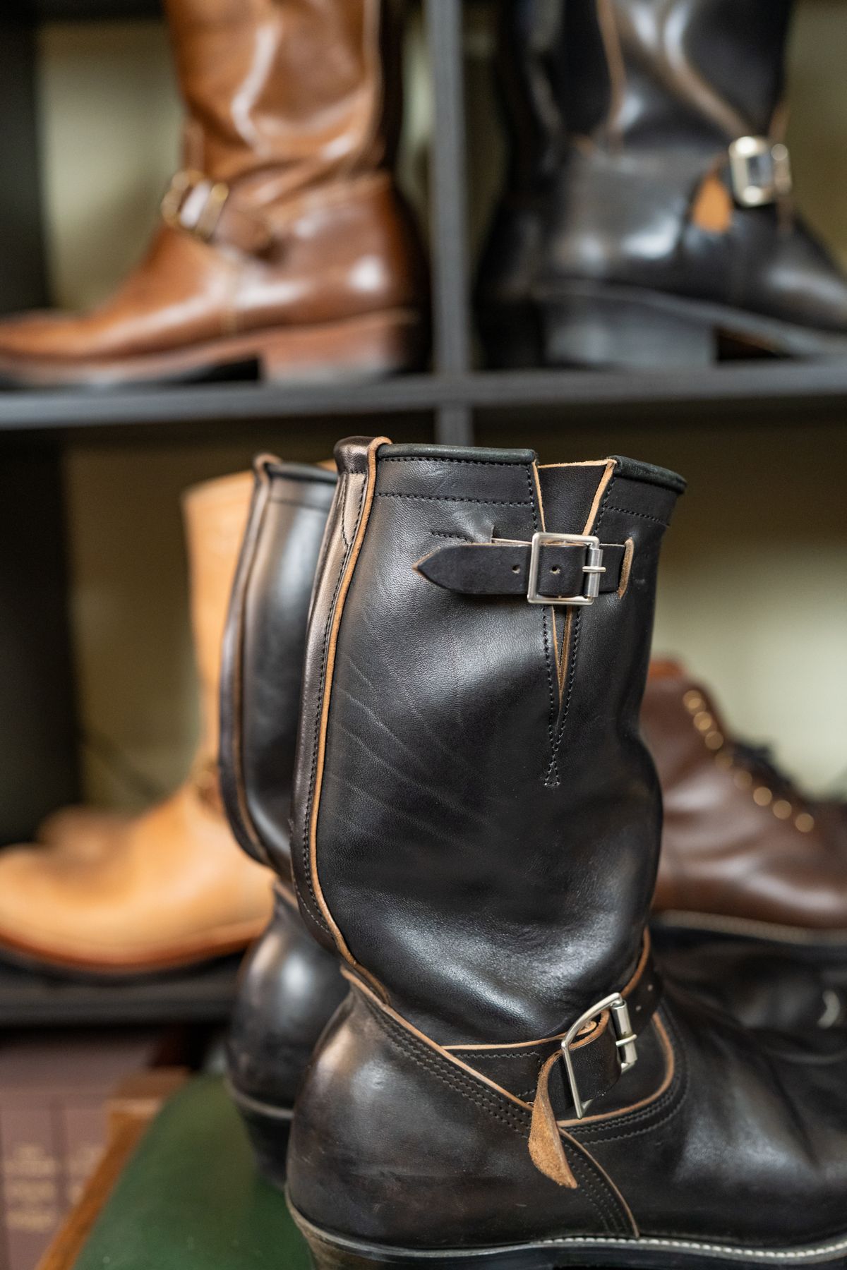 Photo by almostvintagestyle on April 7, 2025 of the Unsung U 22-2 Engineer Boot in Maryam Black Horsehide.
