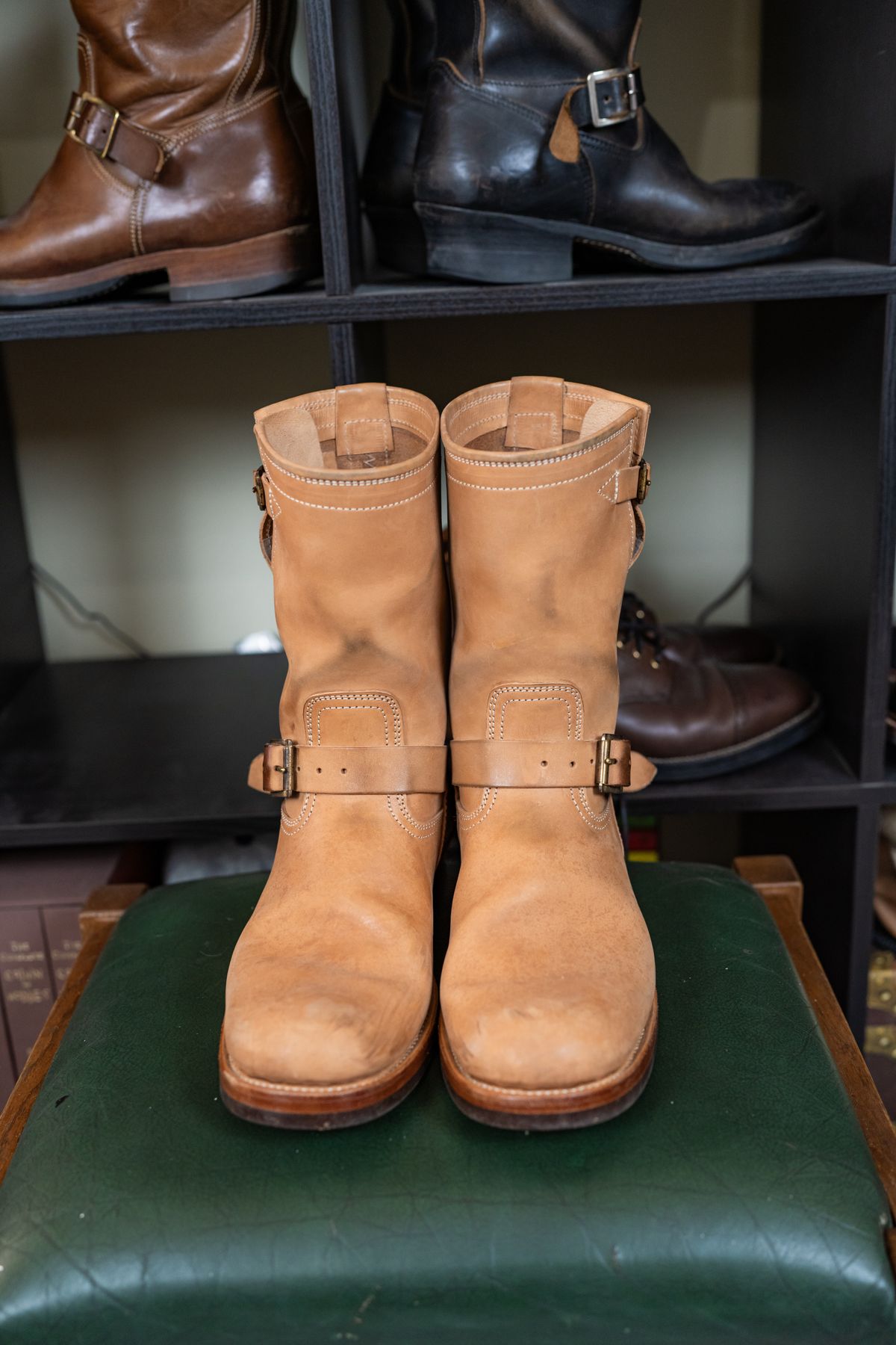 Photo by almostvintagestyle on April 7, 2025 of the Briselblack The Keeper 'Type 2' Engineer Boot in Maryam Natural Horsebutt.