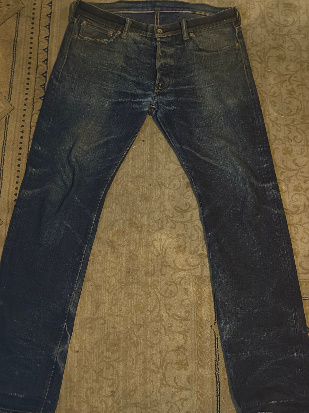 Photo by cabournmallory on June 2, 2025 of the Samurai Jeans S511GX-M 'Water' in Custom 17 Oz Double Indigo Denim Wth Natural Indigo Weft.
