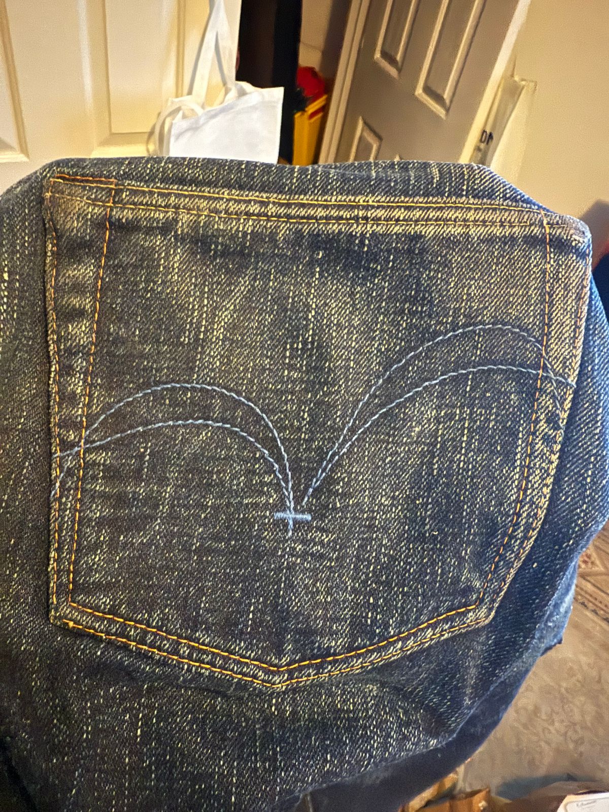 Photo by cabournmallory on June 2, 2025 of the Samurai Jeans S511GX-M 'Water' in Custom 17 Oz Double Indigo Denim Wth Natural Indigo Weft.