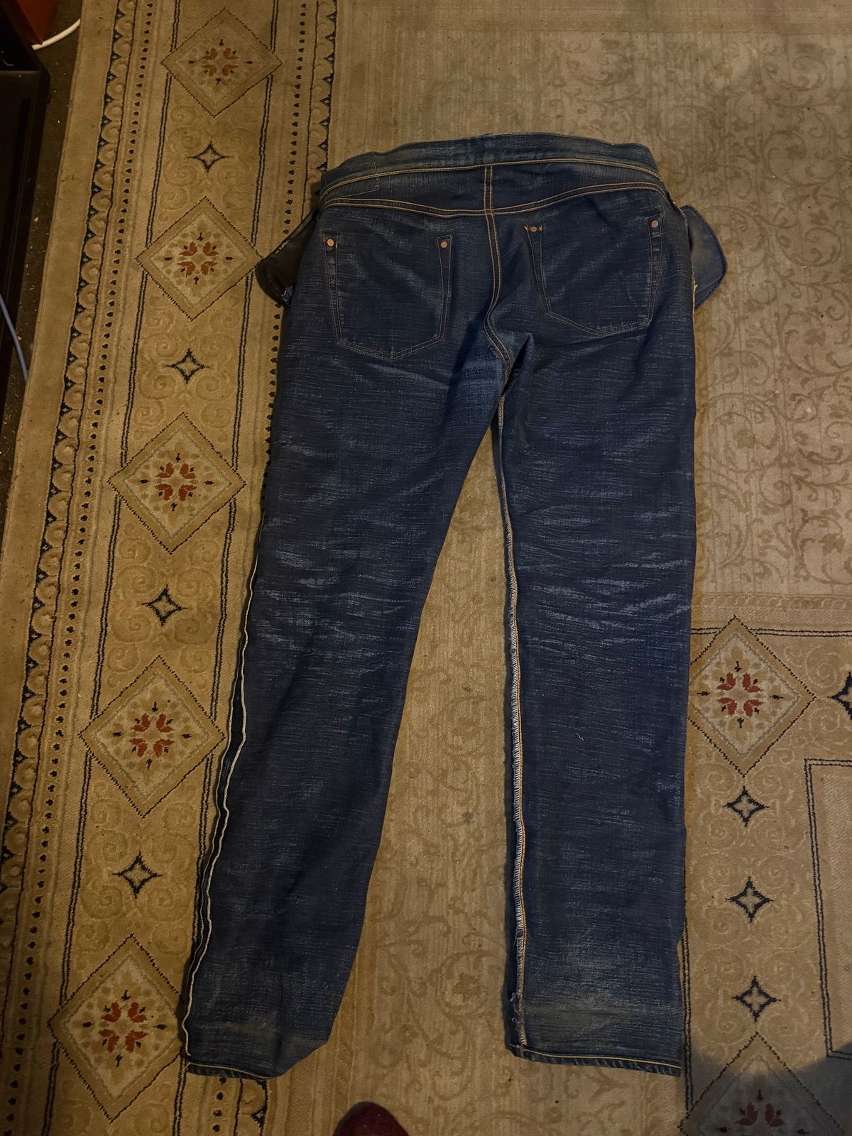 Photo by cabournmallory on June 2, 2025 of the Samurai Jeans S511GX-M 'Water' in Custom 17 Oz Double Indigo Denim Wth Natural Indigo Weft.