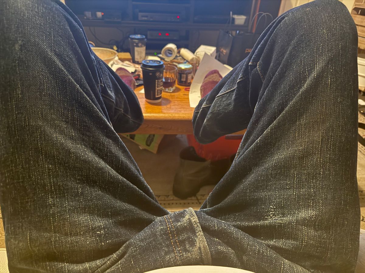 Photo by cabournmallory on June 2, 2025 of the Samurai Jeans S511GX-M 'Water' in Custom 17 Oz Double Indigo Denim Wth Natural Indigo Weft.