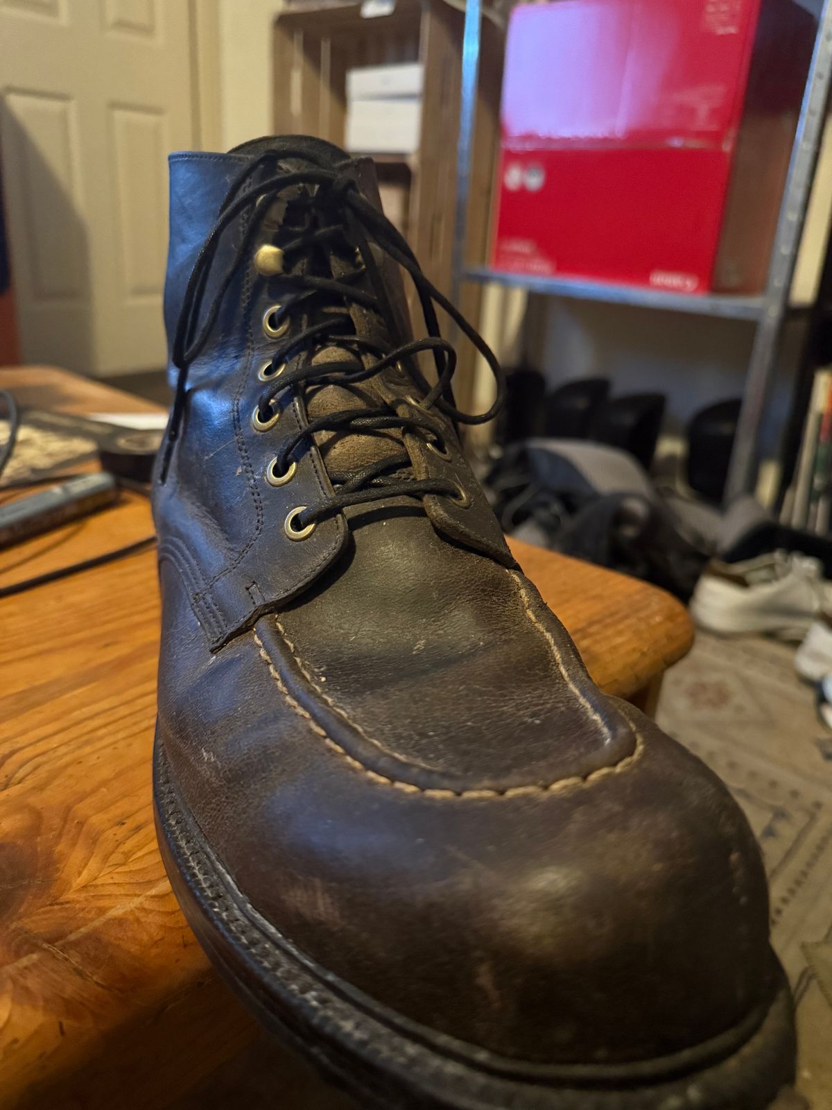 Photo by cabournmallory on June 2, 2025 of the Grant Stone Brass Boot in Black Waxed Deer.