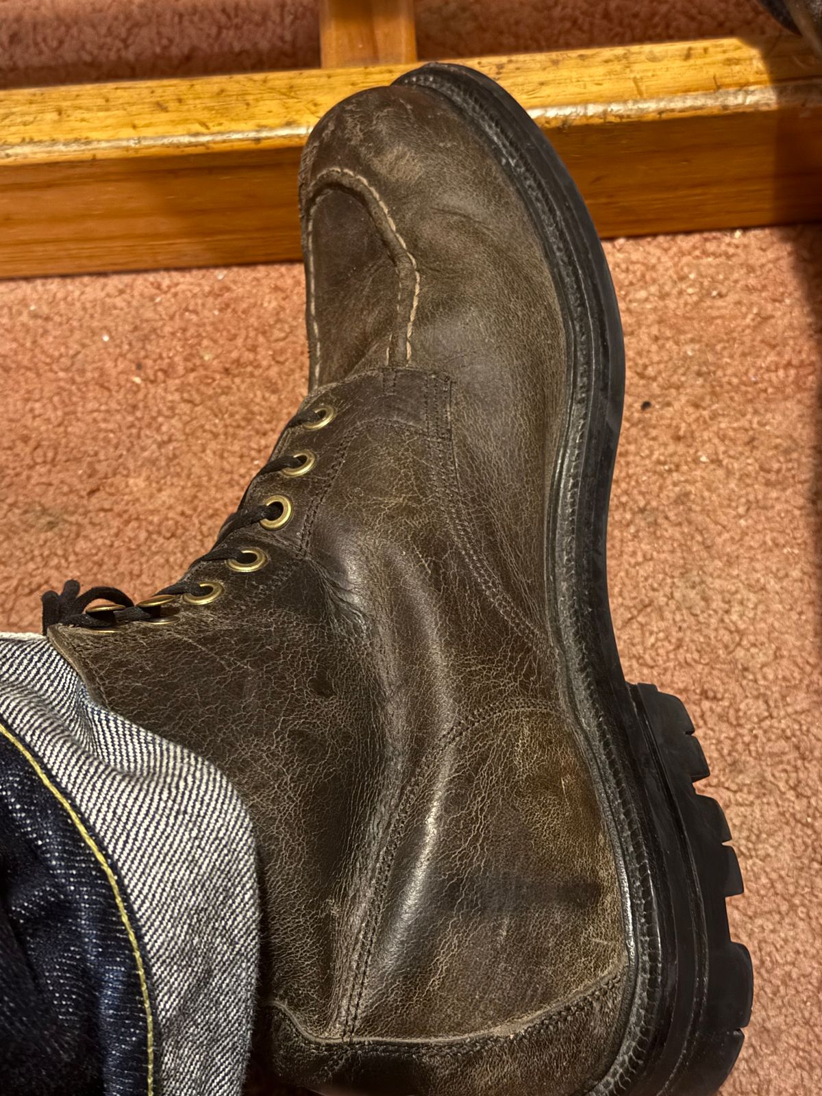 Photo by cabournmallory on December 1, 2025 of the Grant Stone Brass Boot in Black Waxed Deer.