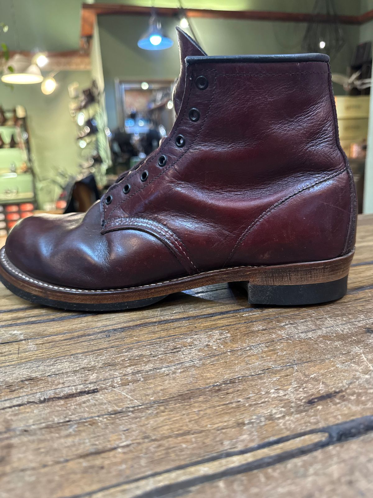 Photo by cabournmallory on June 24, 2025 of the Red Wing Beckman in S.B. Foot Black Cherry Featherstone.