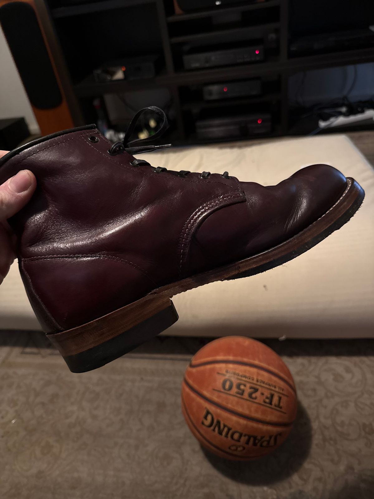 Photo by cabournmallory on June 26, 2025 of the Red Wing Beckman in S.B. Foot Black Cherry Featherstone.
