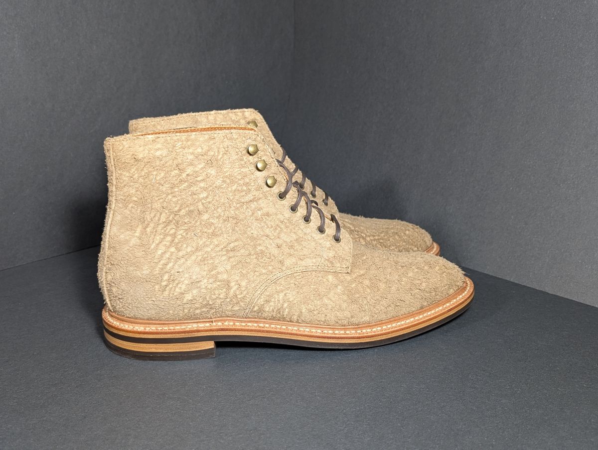 Photo by Genghis_Khant on October 1, 2025 of the Grant Stone Edward Boot in C.F. Stead Milkshake Rough Mohawk Suede.