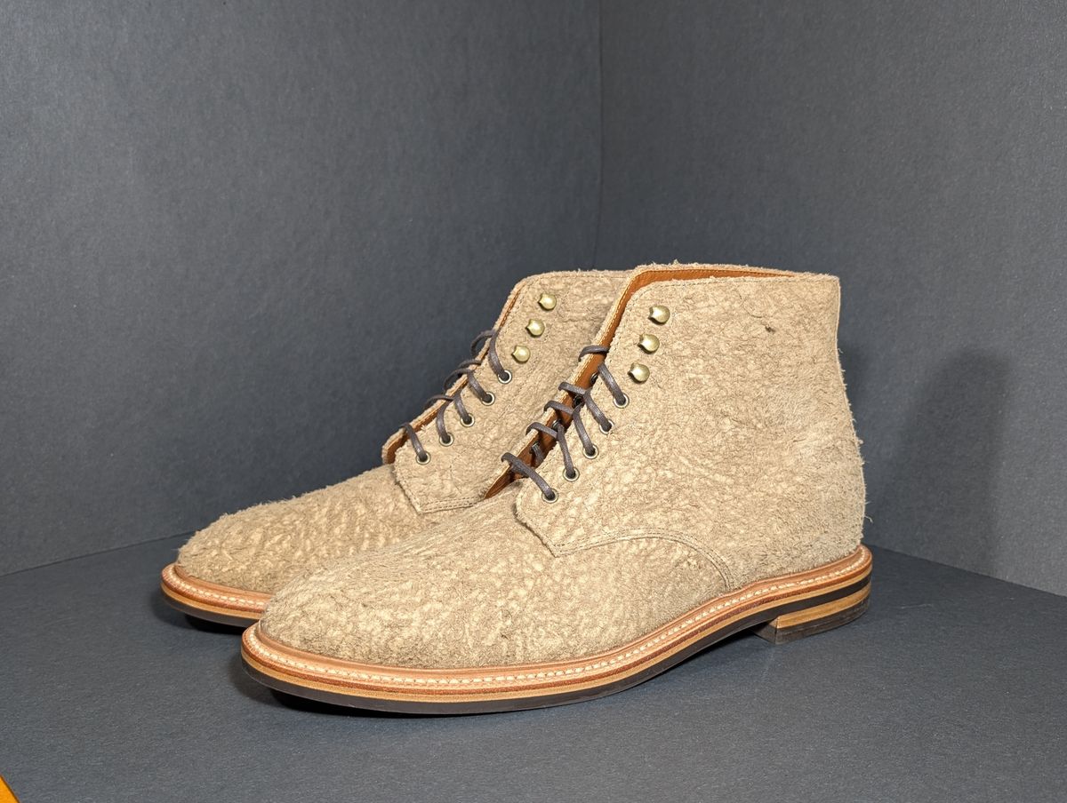 Photo by Genghis_Khant on October 1, 2025 of the Grant Stone Edward Boot in C.F. Stead Milkshake Rough Mohawk Suede.