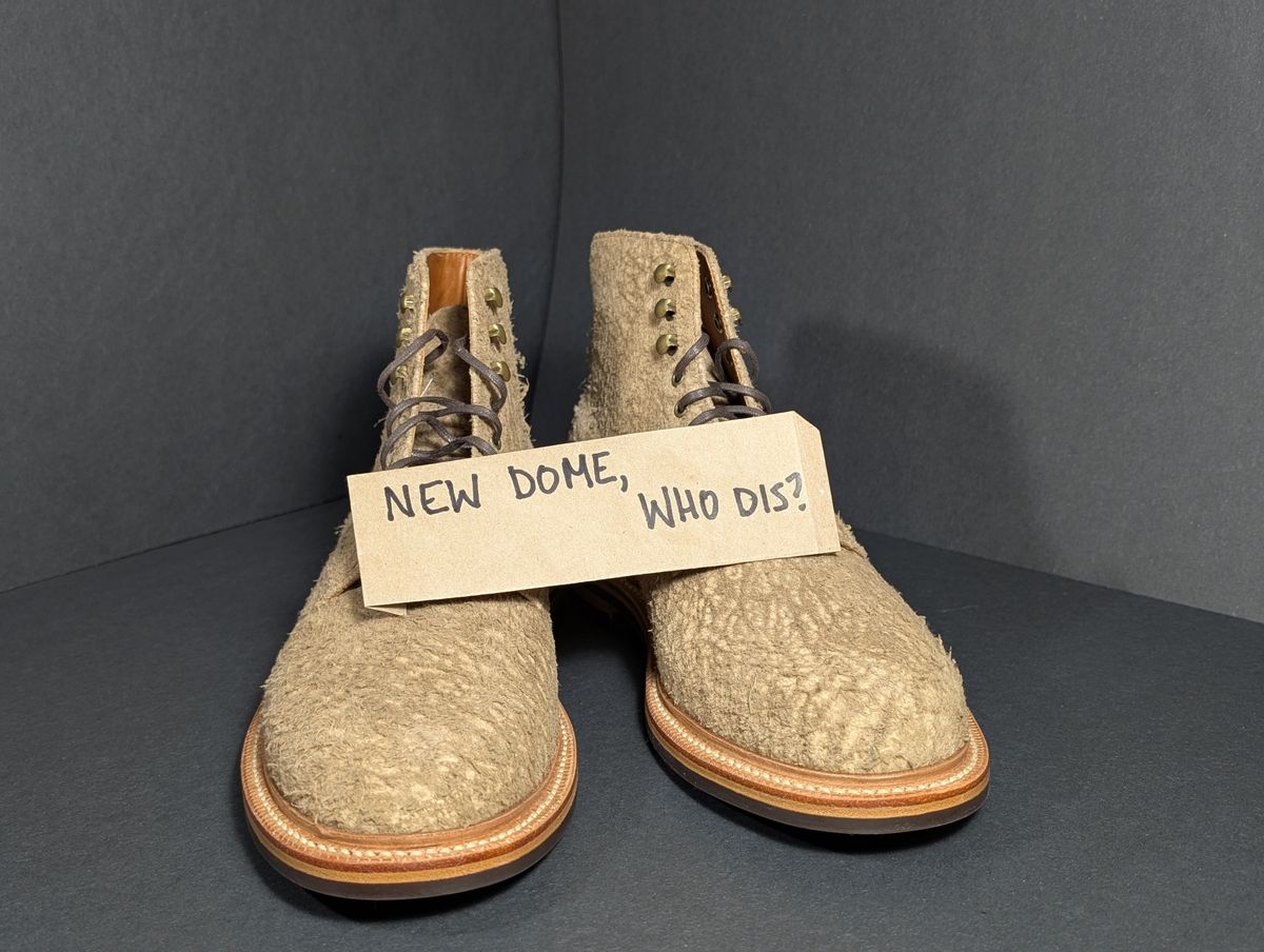 Photo by Genghis_Khant on October 1, 2025 of the Grant Stone Edward Boot in C.F. Stead Milkshake Rough Mohawk Suede.