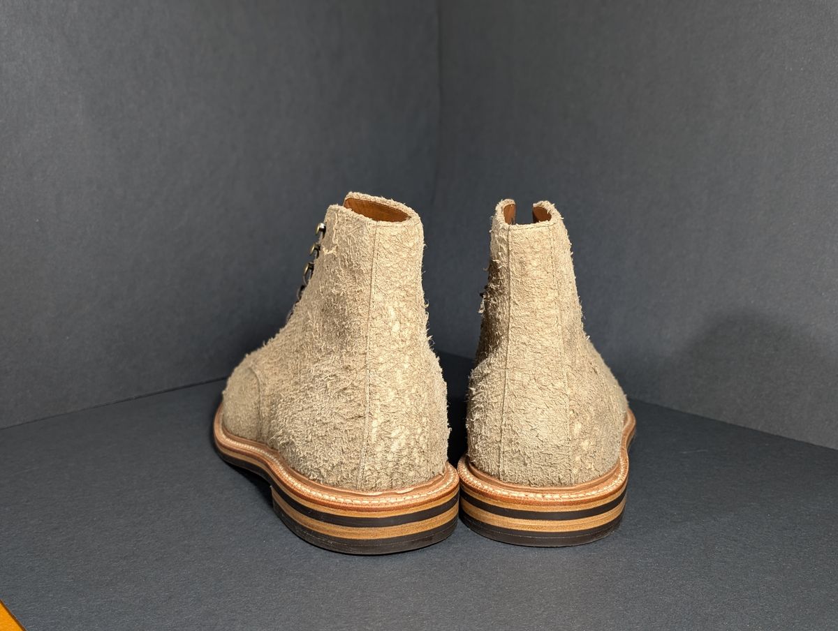 Photo by Genghis_Khant on October 1, 2025 of the Grant Stone Edward Boot in C.F. Stead Milkshake Rough Mohawk Suede.