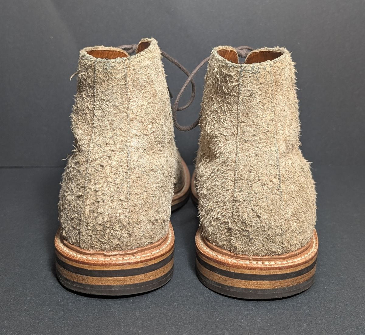 Photo by Genghis_Khant on November 1, 2025 of the Grant Stone Edward Boot in C.F. Stead Milkshake Rough Mohawk Suede.