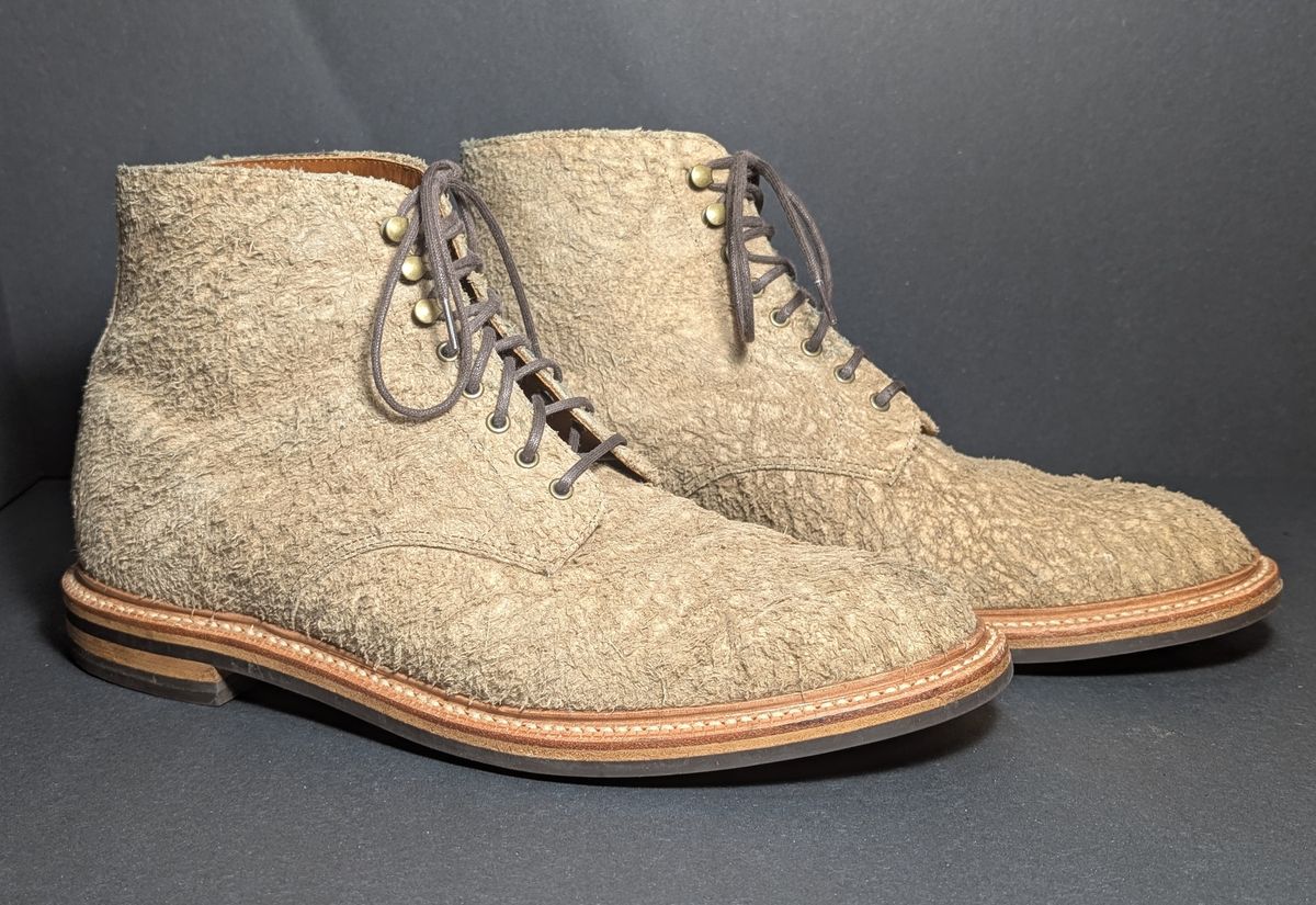 Photo by Genghis_Khant on November 1, 2025 of the Grant Stone Edward Boot in C.F. Stead Milkshake Rough Mohawk Suede.