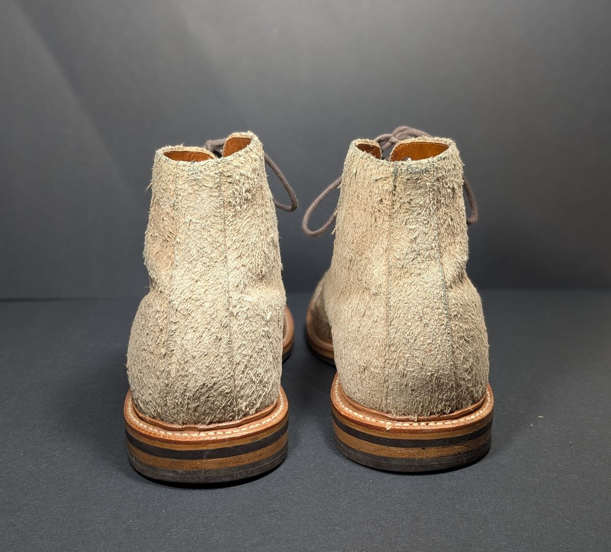 Photo by Genghis_Khant on December 2, 2025 of the Grant Stone Edward Boot in C.F. Stead Milkshake Rough Mohawk Suede.