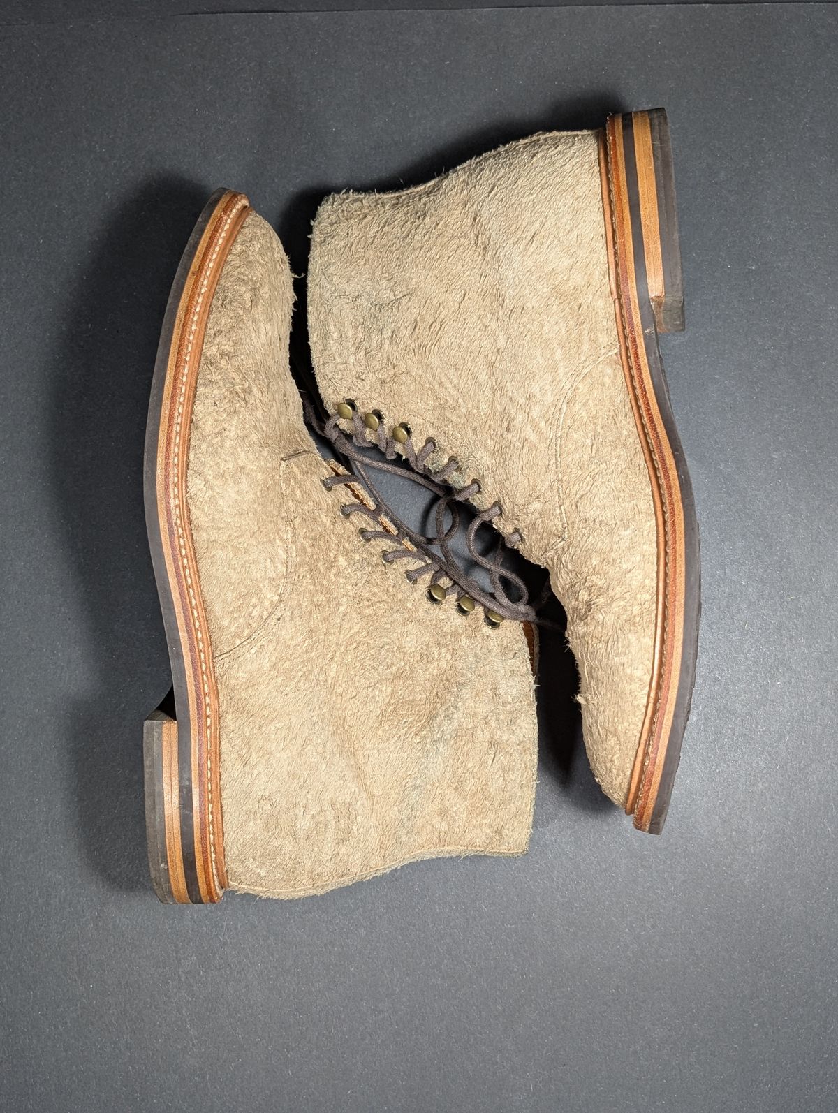 Photo by Genghis_Khant on December 2, 2025 of the Grant Stone Edward Boot in C.F. Stead Milkshake Rough Mohawk Suede.