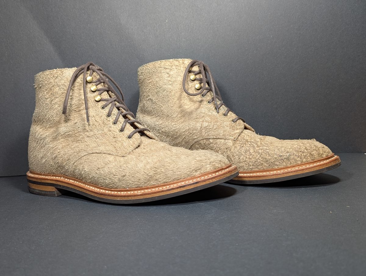 Photo by Genghis_Khant on December 2, 2025 of the Grant Stone Edward Boot in C.F. Stead Milkshake Rough Mohawk Suede.