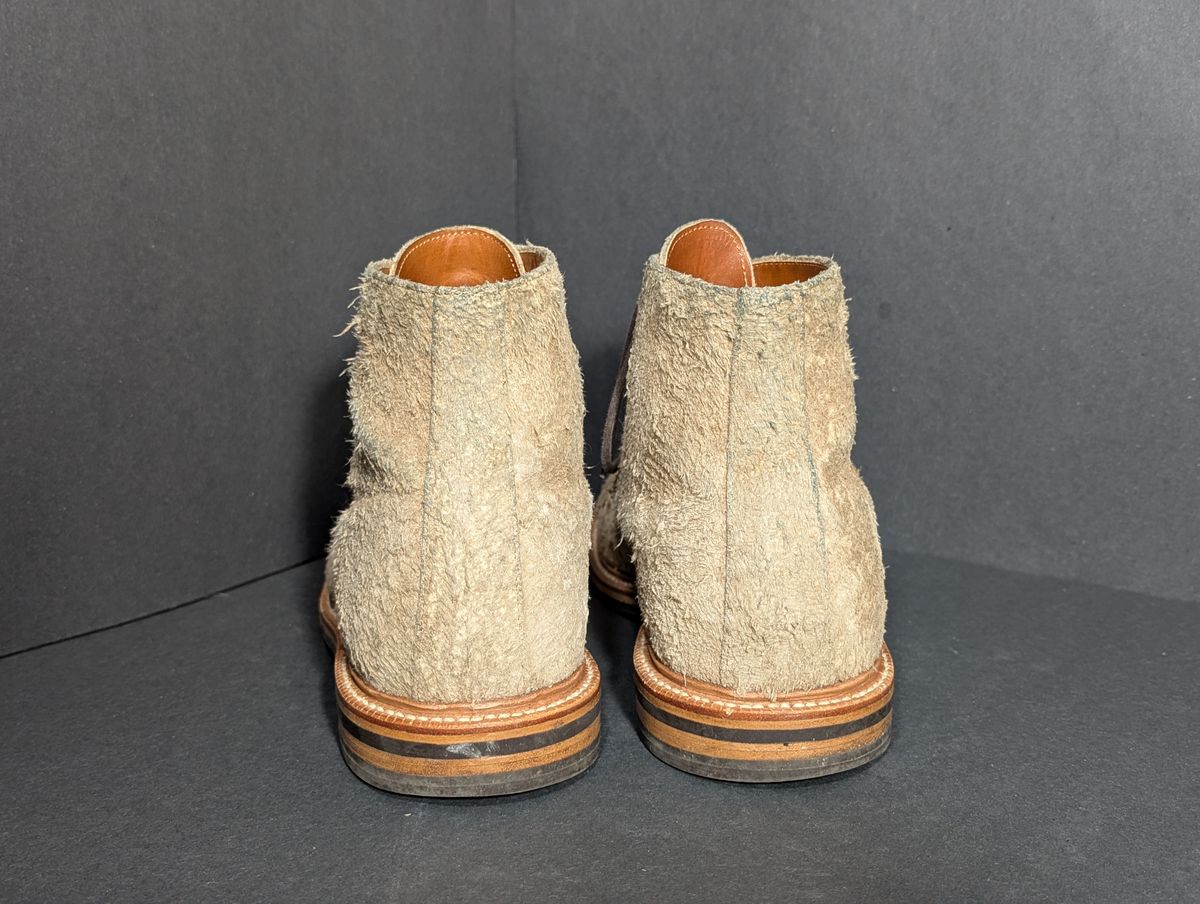 Photo by Genghis_Khant on January 1, 2026 of the Grant Stone Edward Boot in C.F. Stead Milkshake Rough Mohawk Suede.