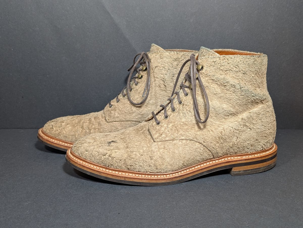 Photo by Genghis_Khant on February 4, 2026 of the Grant Stone Edward Boot in C.F. Stead Milkshake Rough Mohawk Suede.