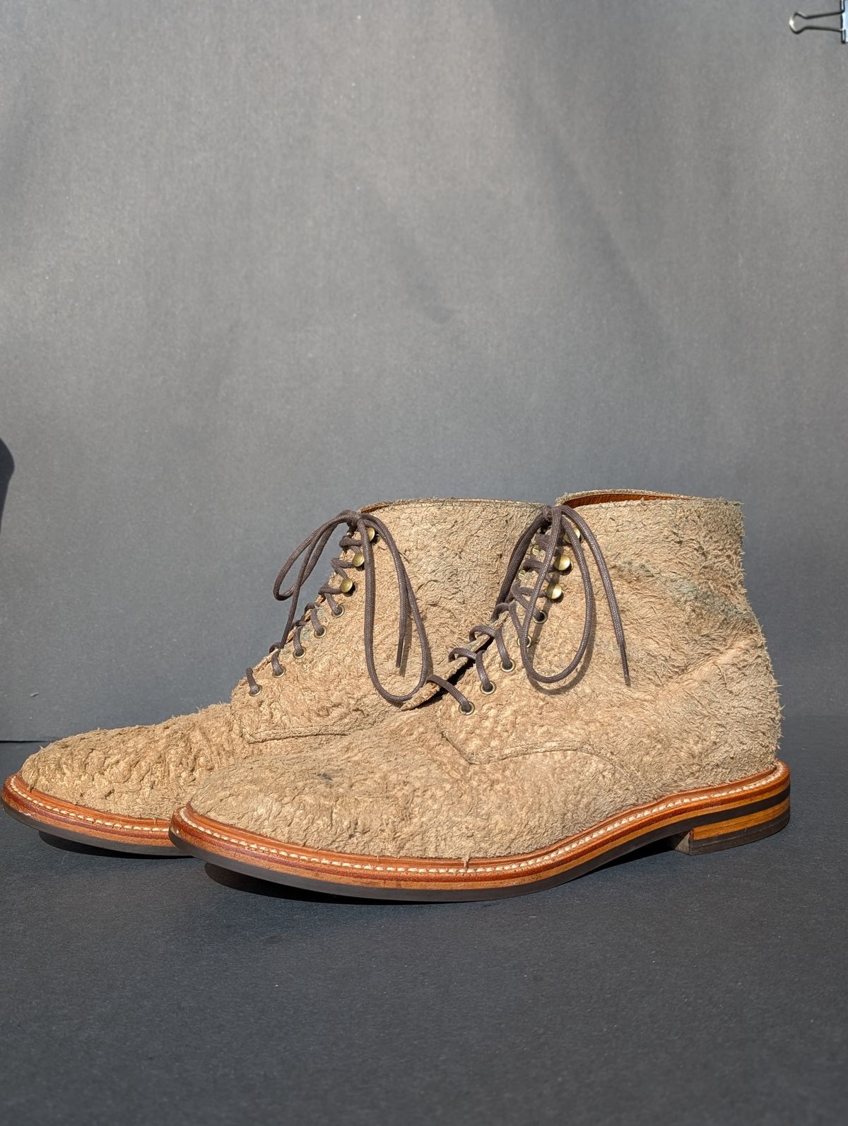 Photo by Genghis_Khant on March 4, 2026 of the Grant Stone Edward Boot in C.F. Stead Milkshake Rough Mohawk Suede.