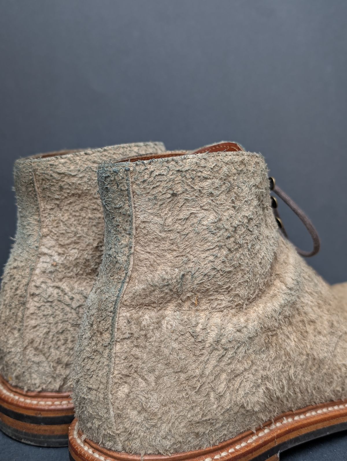 Photo by Genghis_Khant on April 4, 2026 of the Grant Stone Edward Boot in C.F. Stead Milkshake Rough Mohawk Suede.