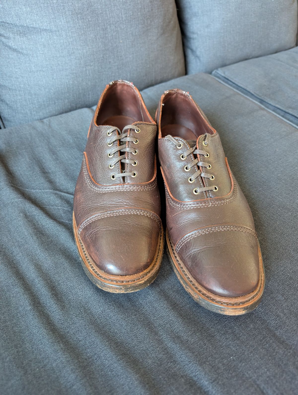 Photo by WAndrews on August 16, 2025 of the Allen Edmonds Overlord in C.F. Stead Dark Brown Kudu.