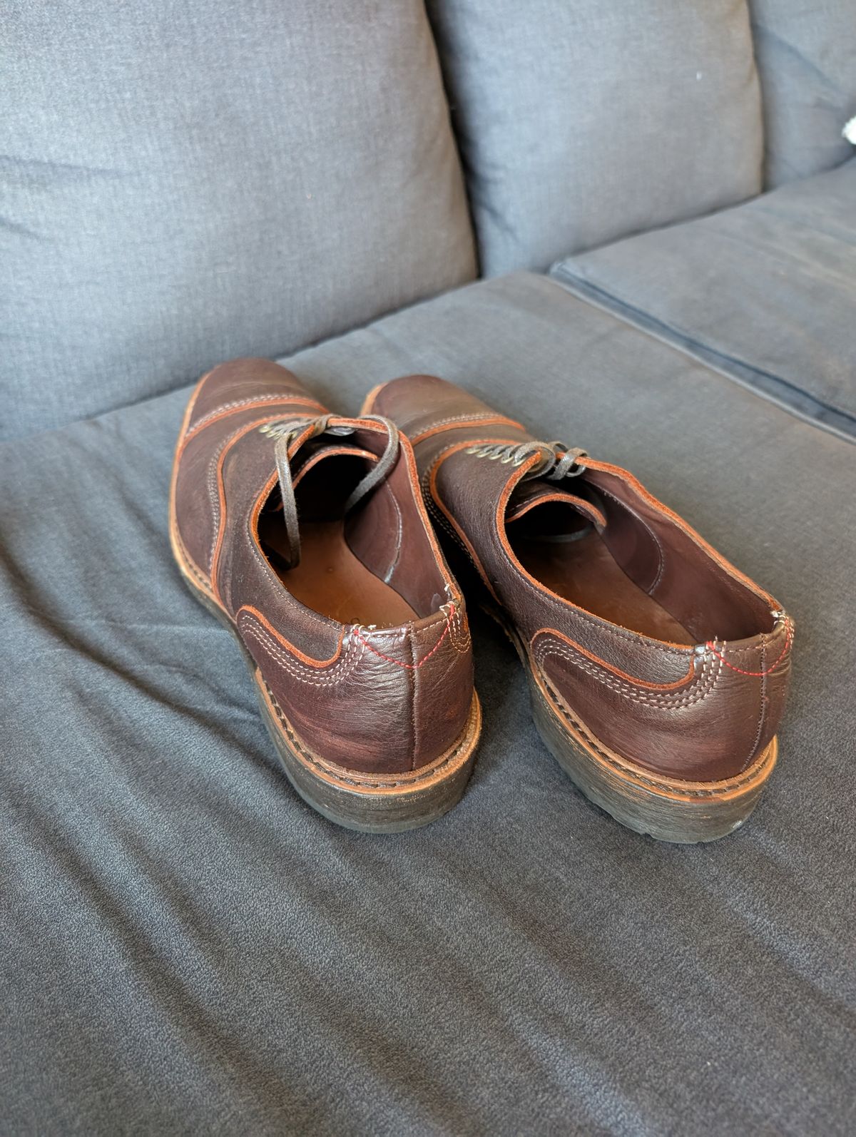 Photo by WAndrews on August 16, 2025 of the Allen Edmonds Overlord in C.F. Stead Dark Brown Kudu.