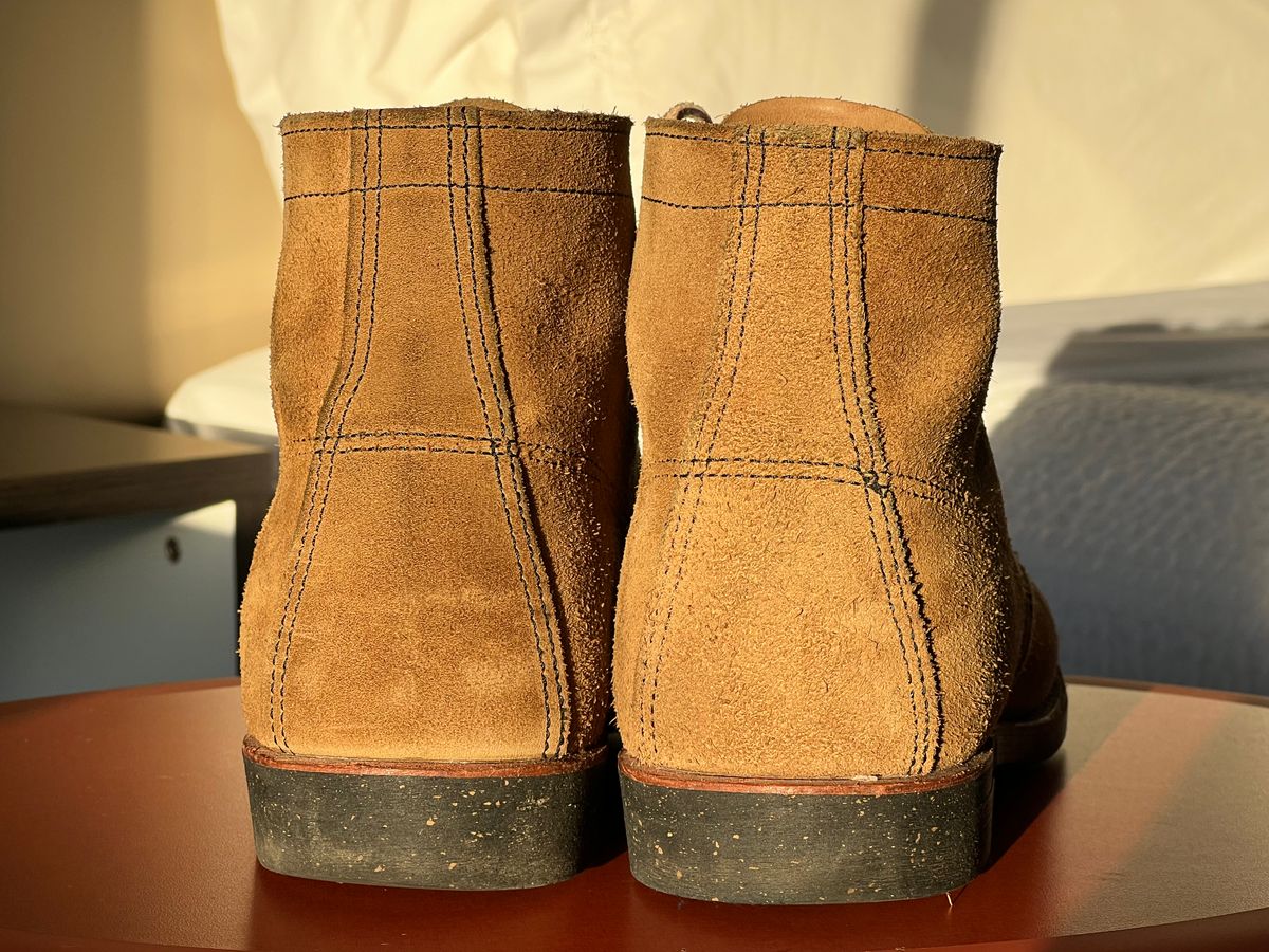 Photo by beerdlife on November 17, 2025 of the Red Wing Merchant in S.B. Foot Olive Mohave Roughout.