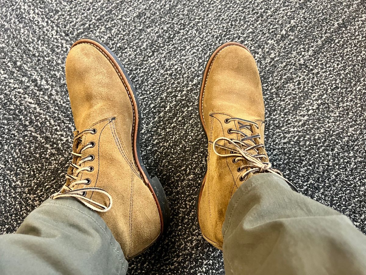 Photo by beerdlife on February 9, 2026 of the Red Wing Merchant in S.B. Foot Olive Mohave Roughout.