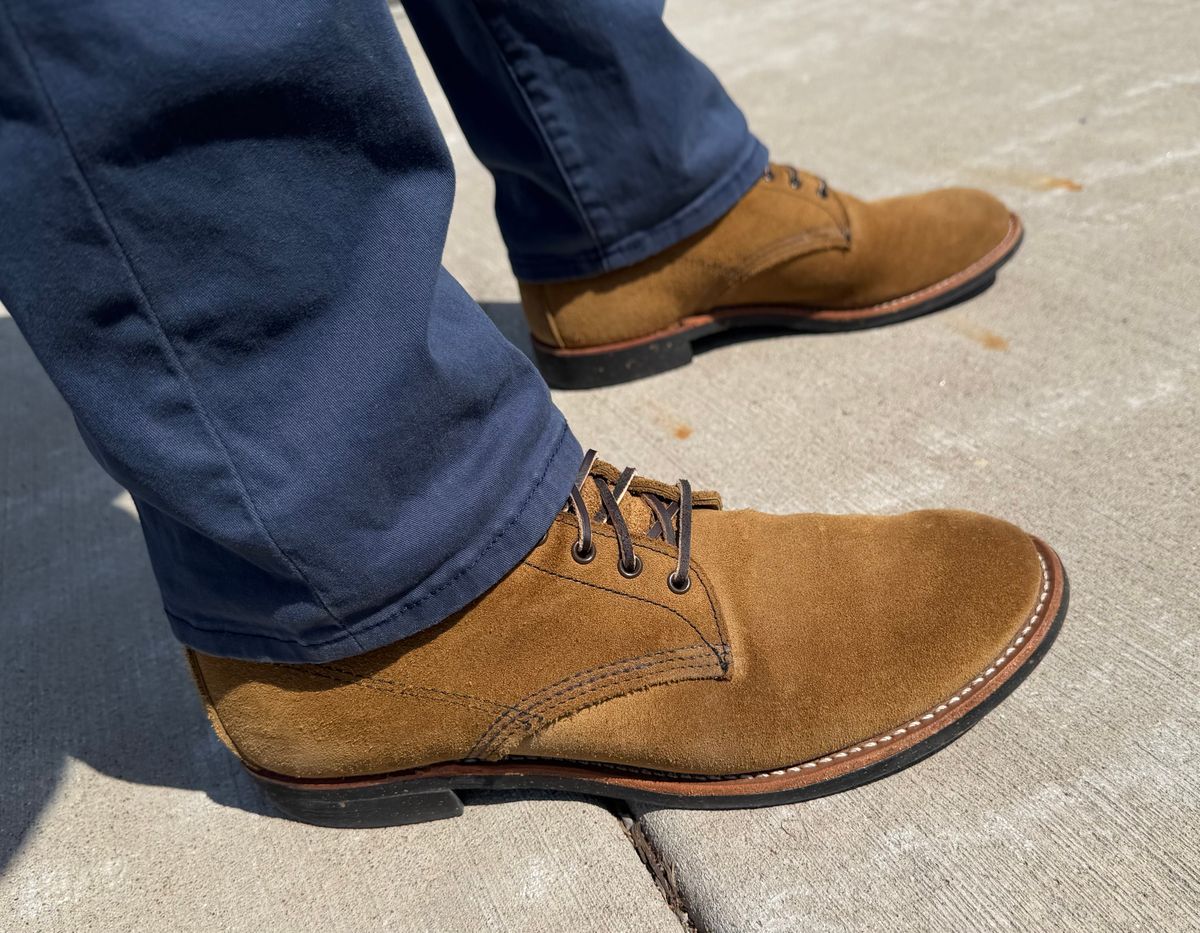 Photo by beerdlife on April 22, 2026 of the Red Wing Merchant in S.B. Foot Olive Mohave Roughout.