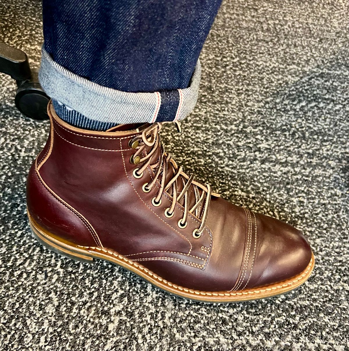 Photo by beerdlife on December 11, 2025 of the Truman Cap Toe Boot in Seidel Oxblood Double Shot.
