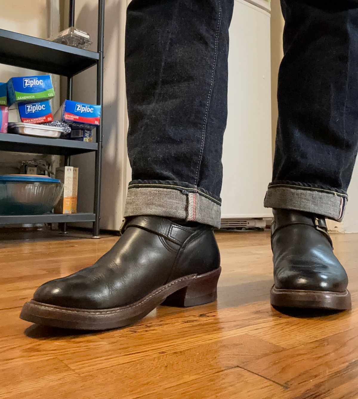 Photo by corbusier on October 30, 2024 of the John Lofgren Wabash Engineer Boots in Horween Black Chromexcel.