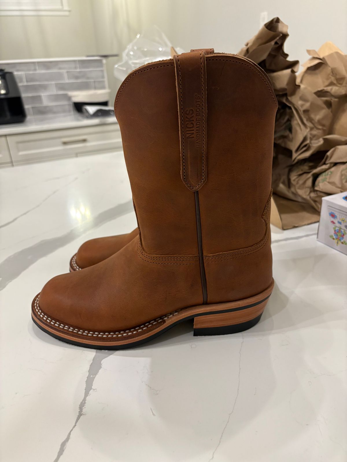 Photo by AllTheLeather_69 on January 8, 2026 of the Nicks Handmade Boots Palouse in 1964 Monarch.