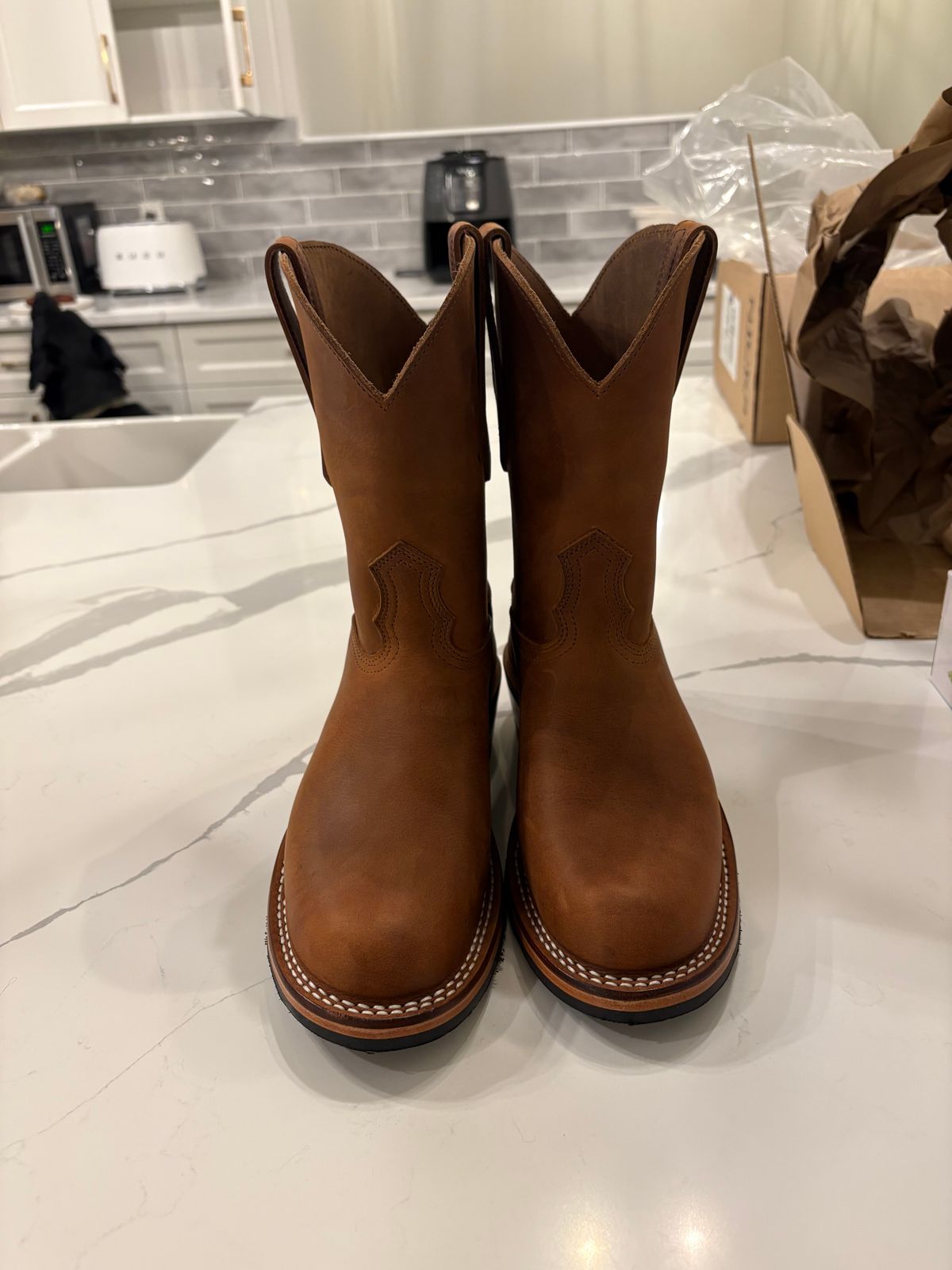 Photo by AllTheLeather_69 on January 8, 2026 of the Nicks Handmade Boots Palouse in 1964 Monarch.