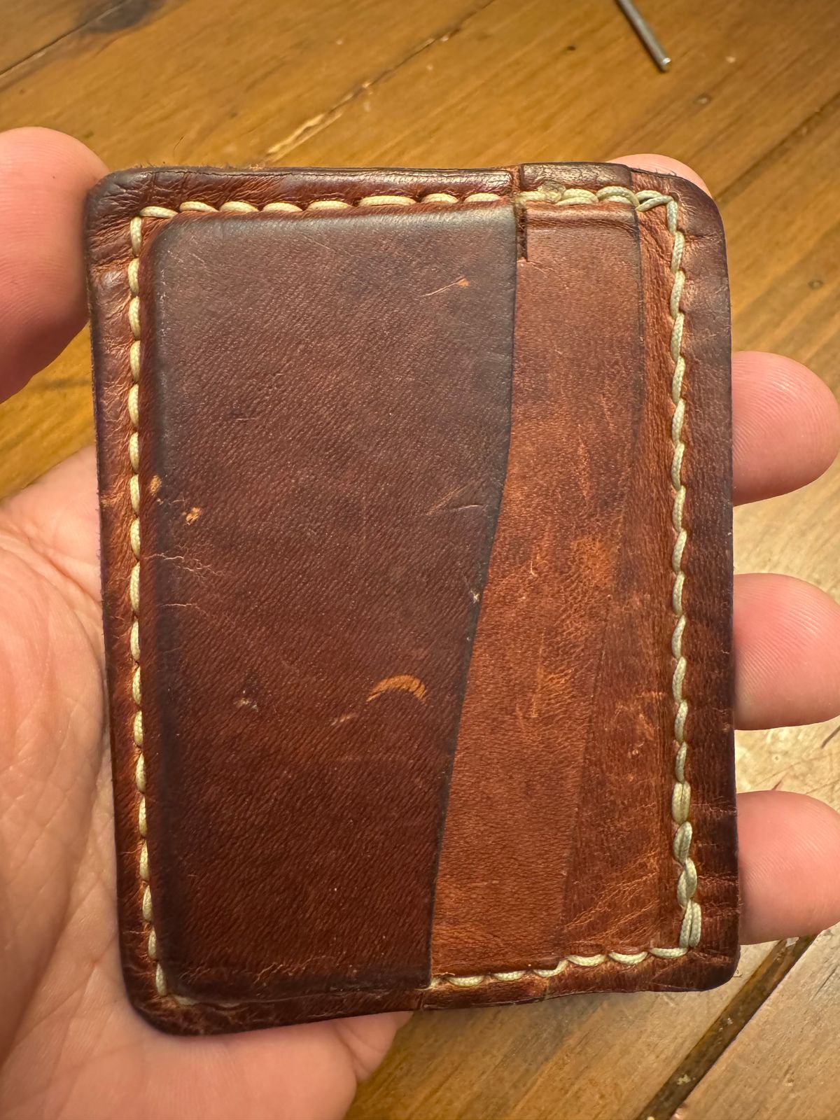 Photo by Barbaq on February 4, 2026 of the Self-Made Card Wallet in Horween Italian Brown Wrangler Horsefront.