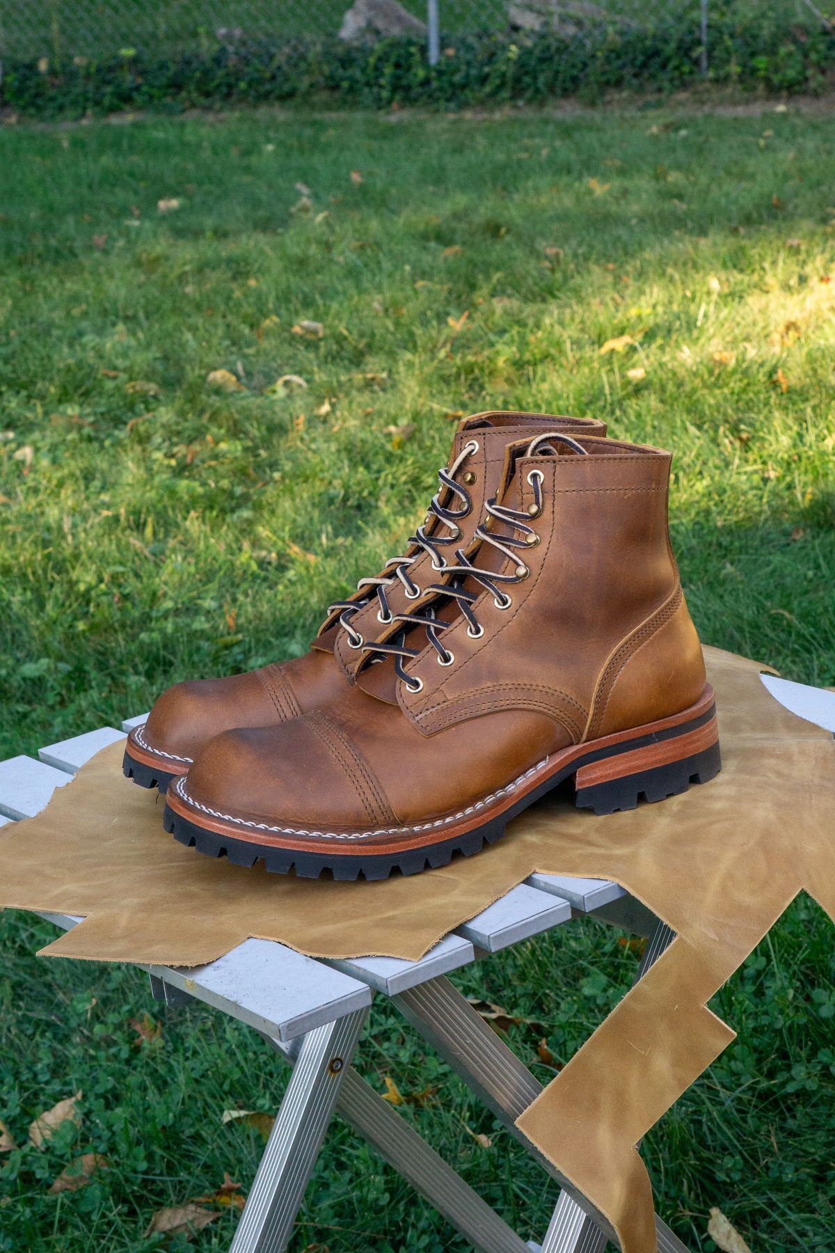 Photo by Barbaq on October 1, 2025 of the Nicks MTO in Horween Spokane Honey.