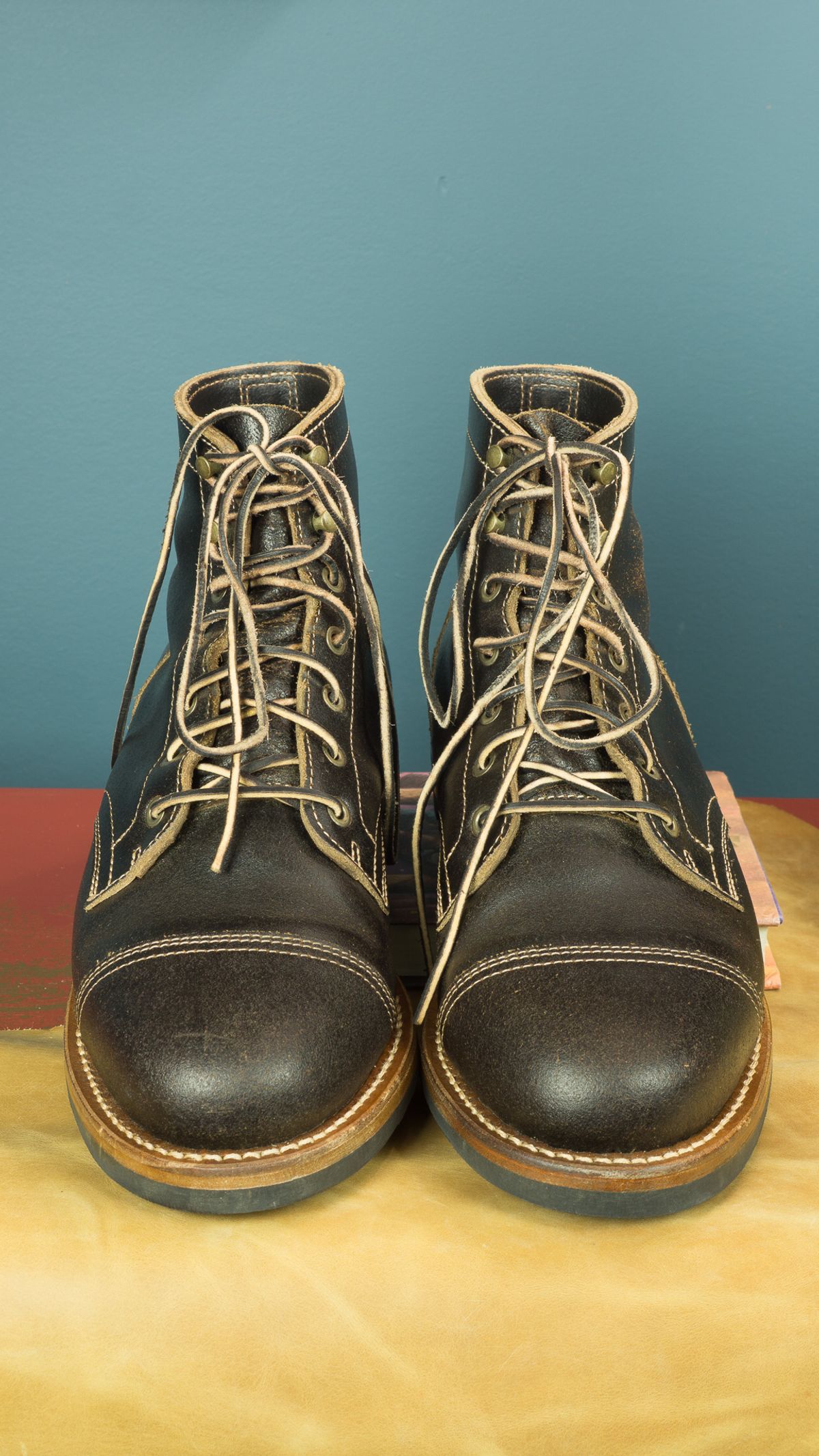 Photo by Barbaq on July 6, 2025 of the Truman Cap Toe Boot in Horween Java Waxed Flesh.