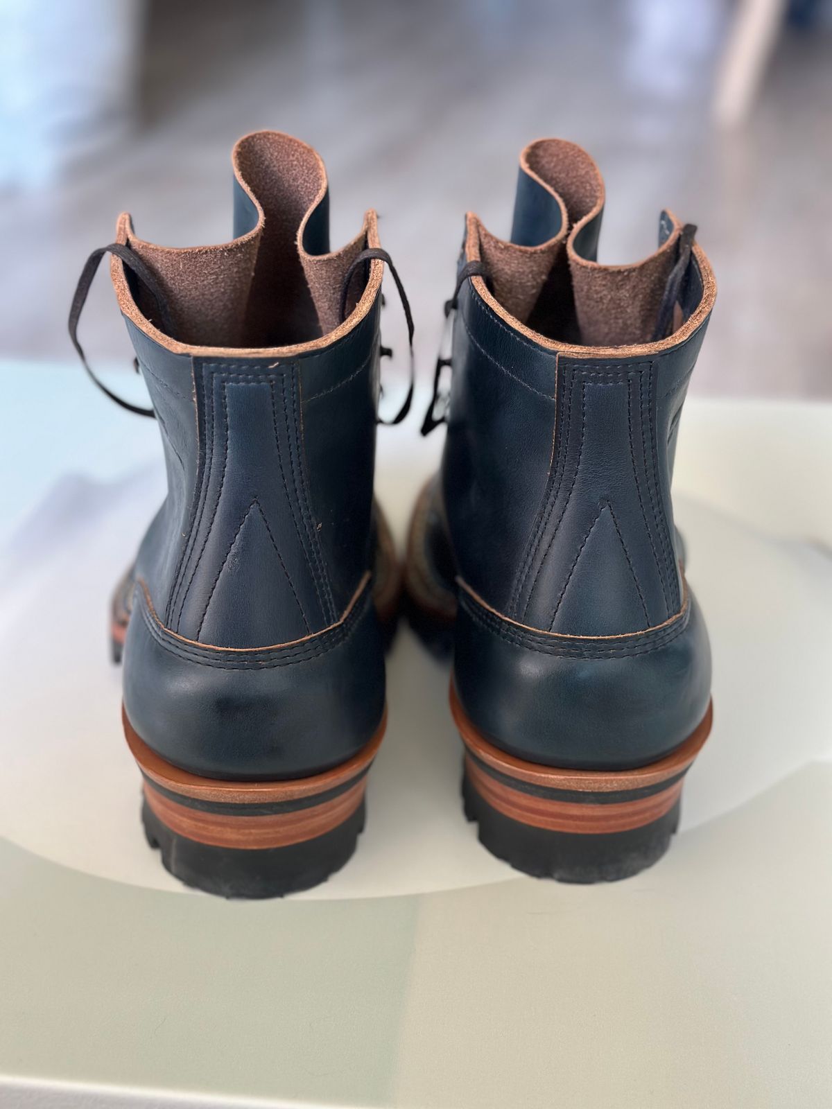 Photo by steven_suave on November 3, 2025 of the White's Bounty Hunter in Horween Navy Chromexcel.