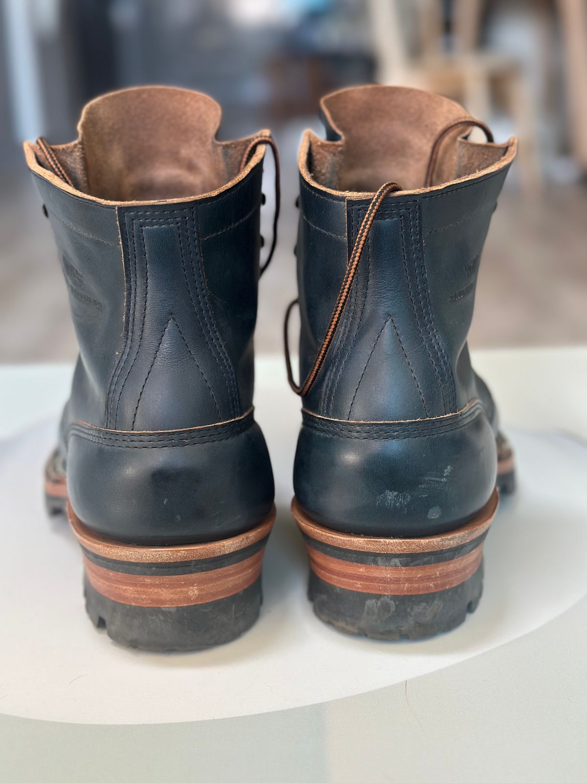 Photo by steven_suave on December 6, 2025 of the White's Bounty Hunter in Horween Navy Chromexcel.