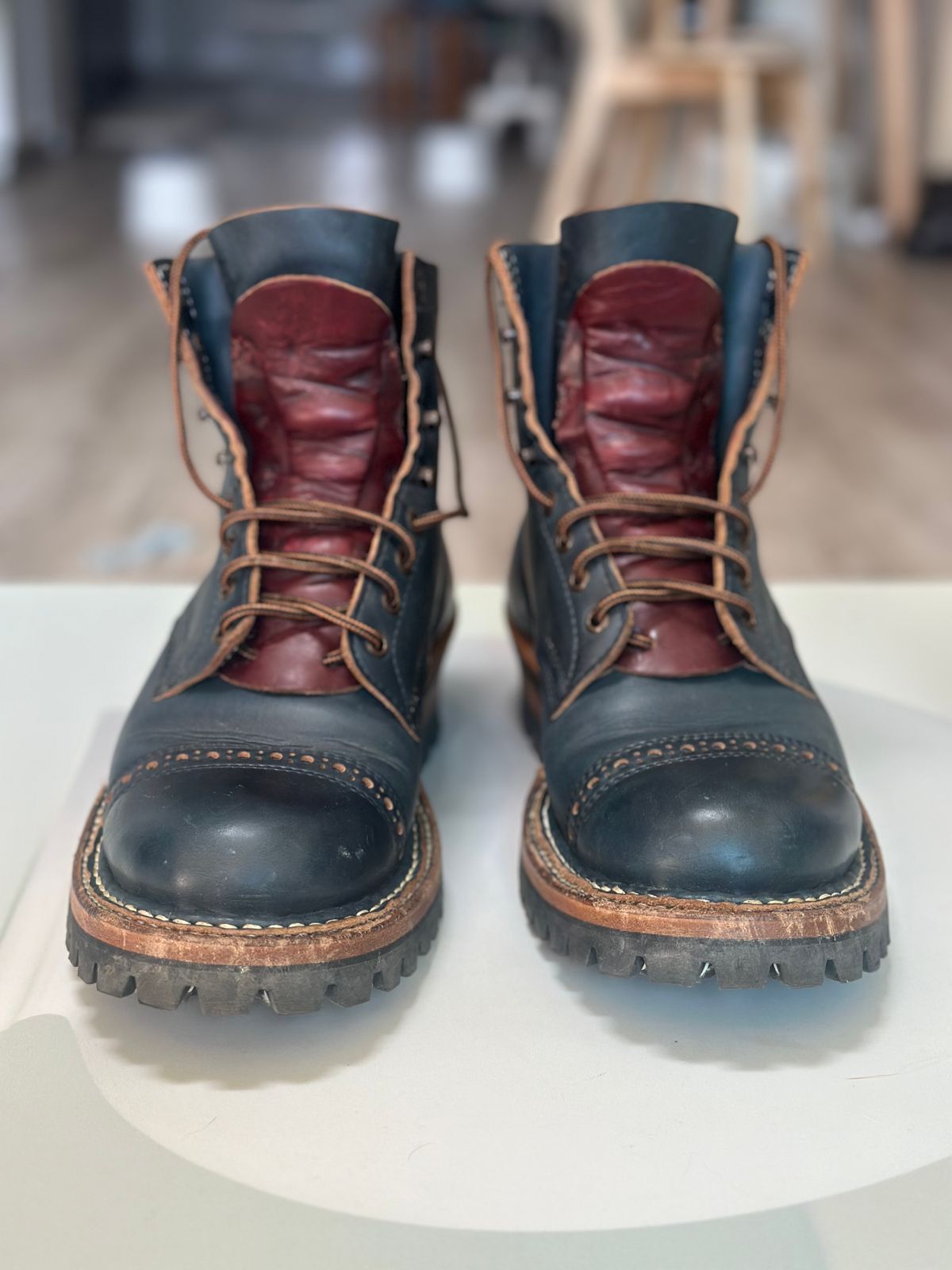 Photo by steven_suave on December 6, 2025 of the White's Bounty Hunter in Horween Navy Chromexcel.