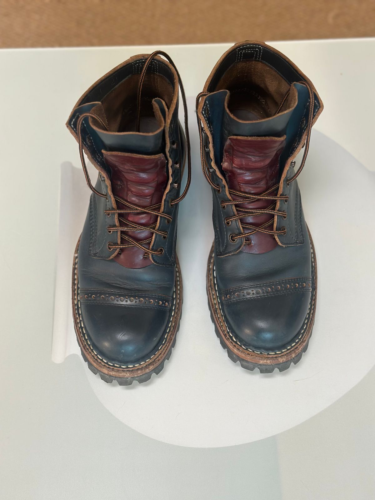 Photo by steven_suave on December 6, 2025 of the White's Bounty Hunter in Horween Navy Chromexcel.