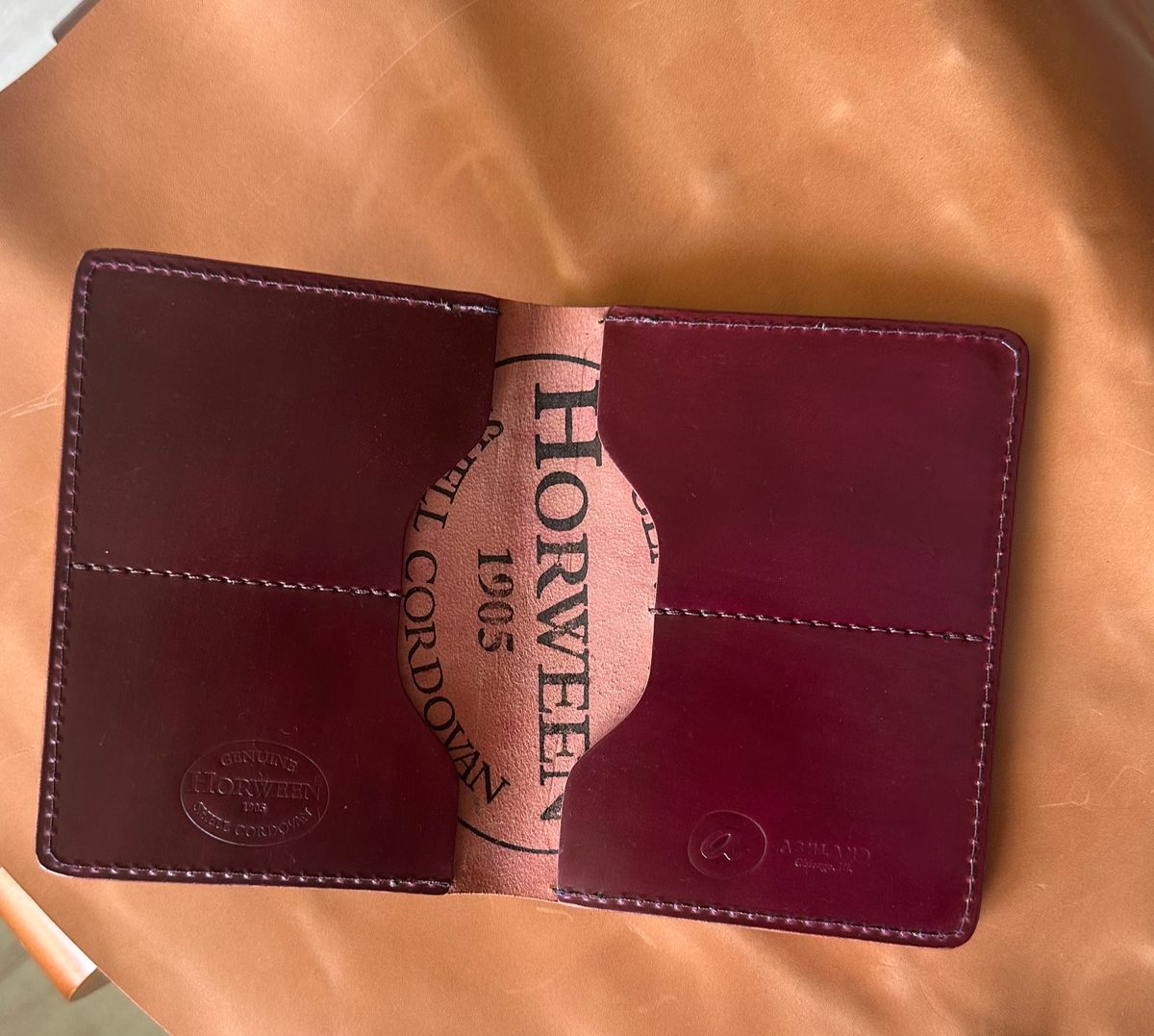 Photo by steven_suave on October 1, 2025 of the Ashland Leather Fat Herbie in Horween Marbled Blue Shell Cordovan & Horween Magenta Shell Cordovan.