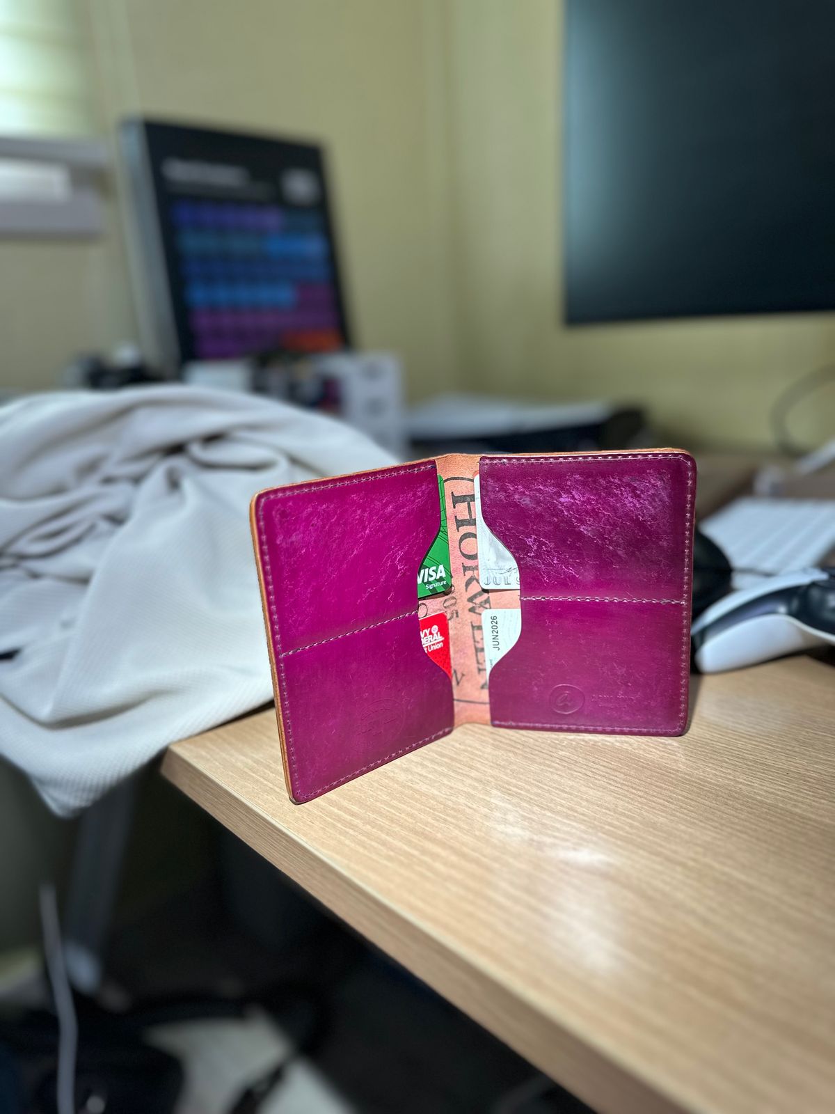 Photo by steven_suave on February 5, 2026 of the Ashland Leather Fat Herbie in Horween Marbled Blue Shell Cordovan & Horween Magenta Shell Cordovan.