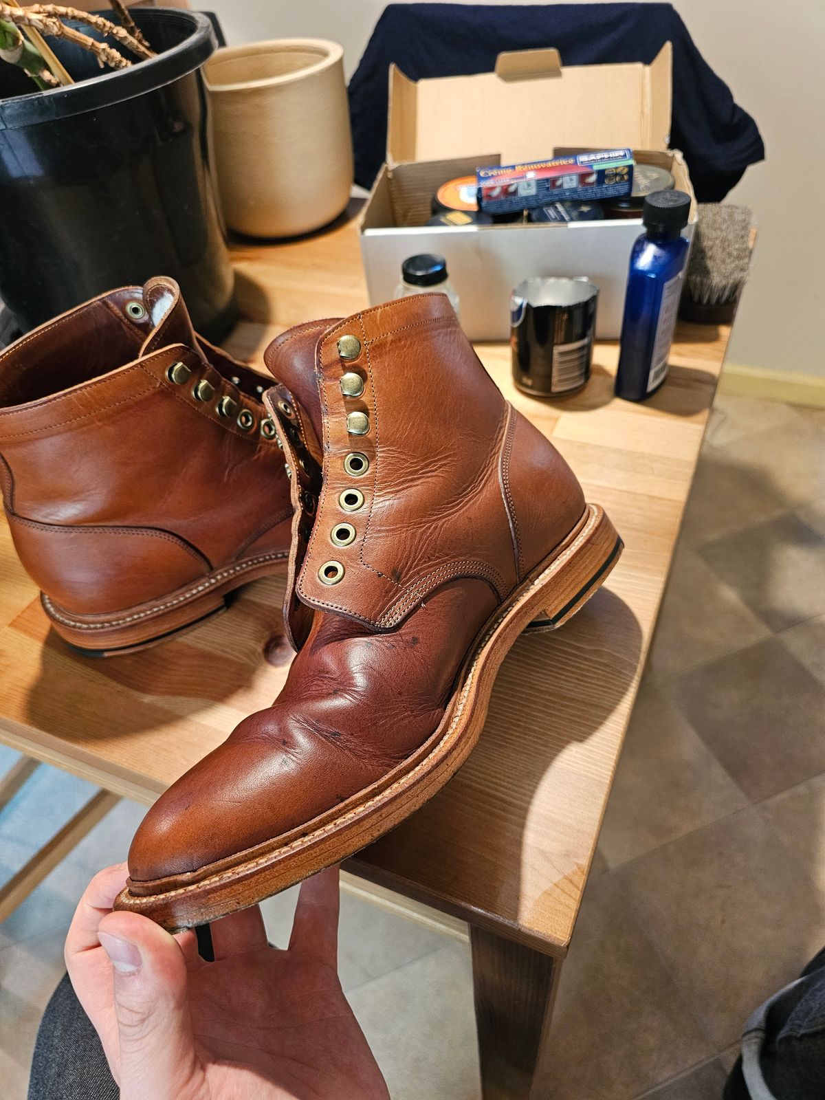 Photo by Luke.to.Boot on April 28, 2025 of the Grant Stone Diesel Boot in Badalassi Carlo Saddle Tan Minerva.