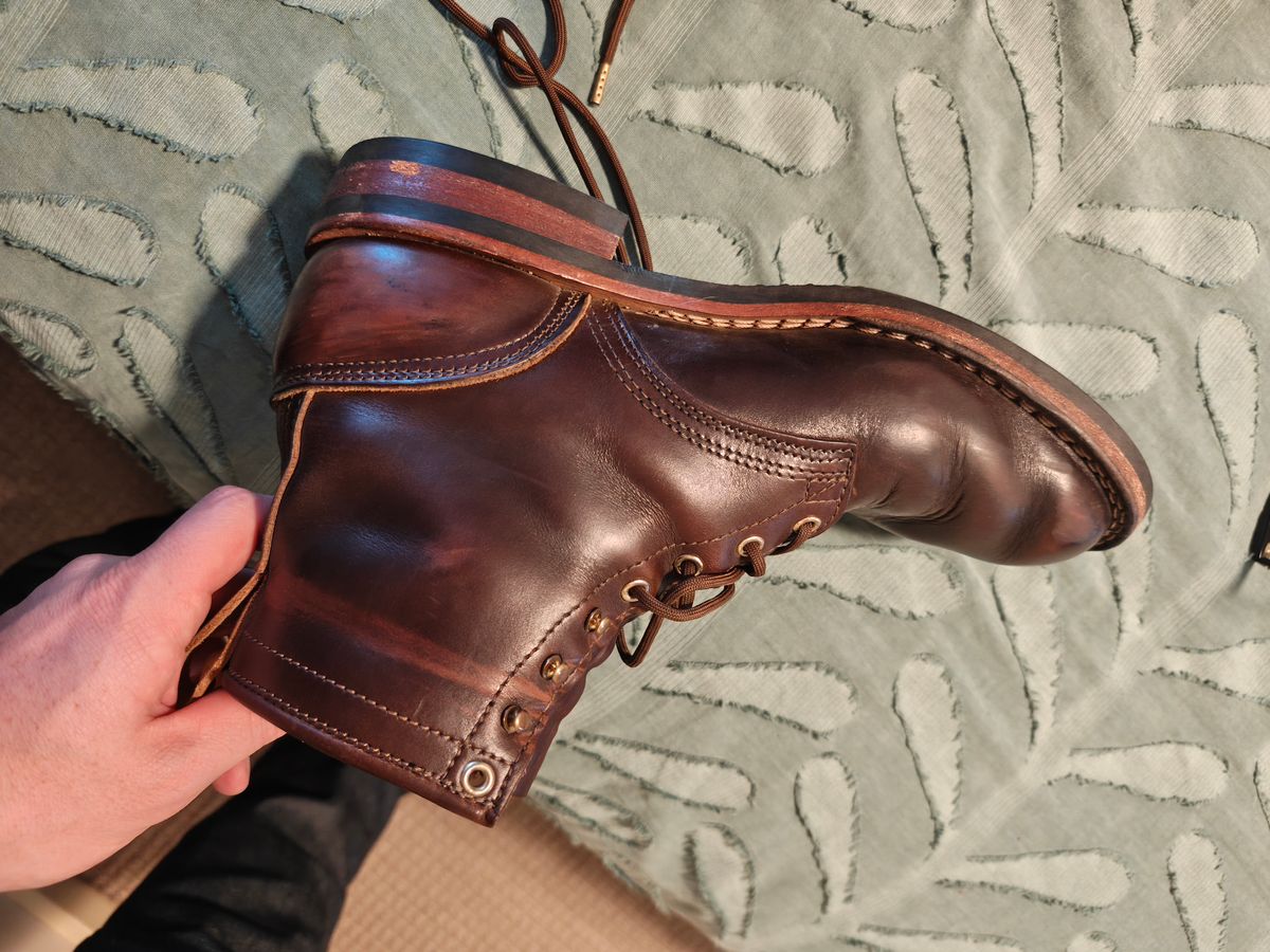 Photo by Luke.to.Boot on March 21, 2026 of the Nicks x Parkhurst V1 in Horween Brown Chromexcel.