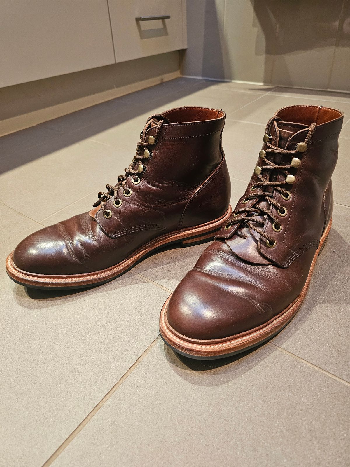 Photo by Luke.to.Boot on November 27, 2024 of the Grant Stone Diesel Boot in Horween Brown Chromexcel.