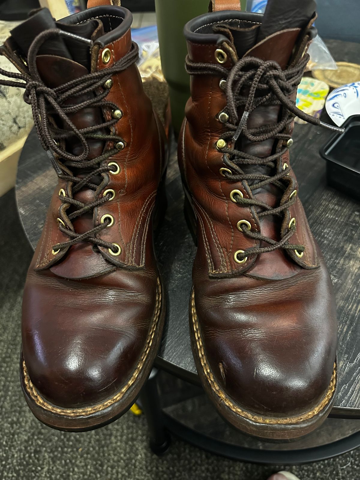 Photo by brusa on June 29, 2025 of the Frank's Boots Wilshire in Wickett & Craig Tan Oiled Latigo.