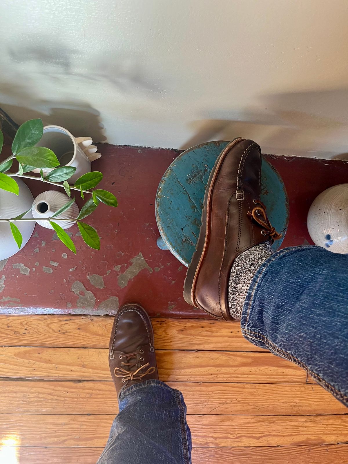 Photo by lopsided_buffalo on December 12, 2024 of the Rancourt & Co. Baxter Ranger Moc in Horween Carolina Brown Chromexcel.