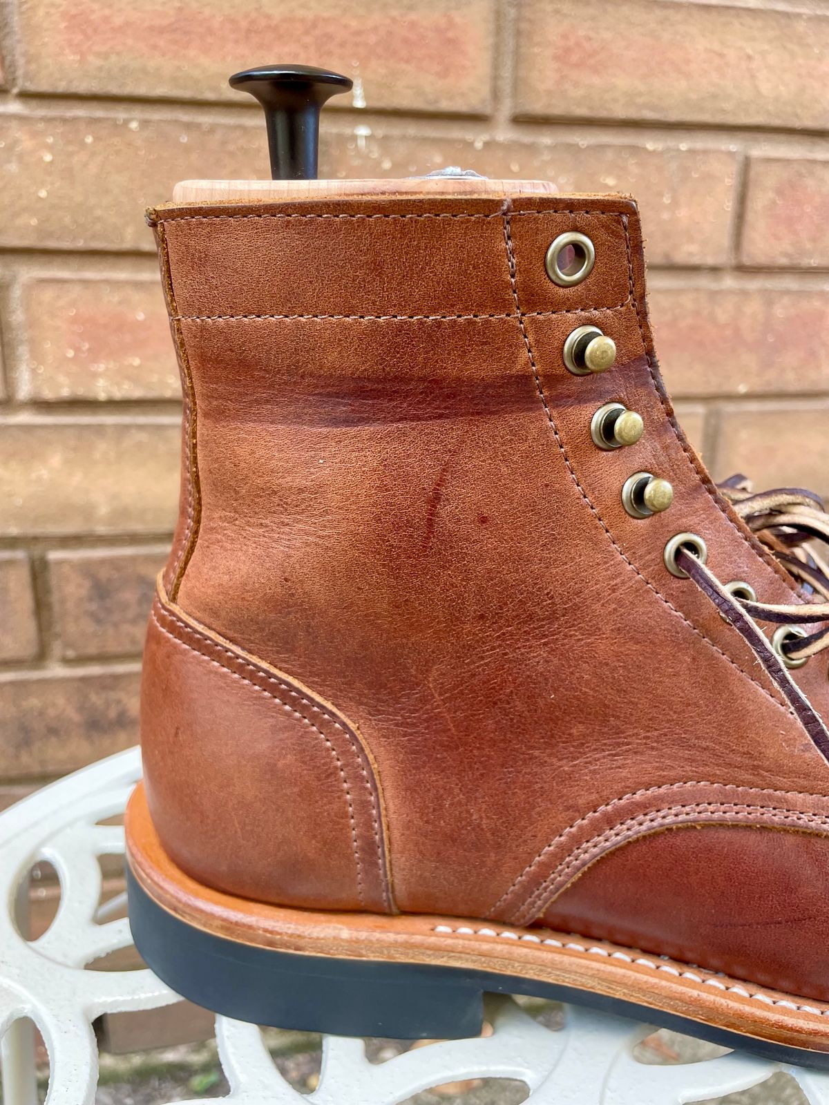 Photo by manco on October 6, 2024 of the Oak Street Bootmakers Trench Boot in Seidel Light Brown Mustang.
